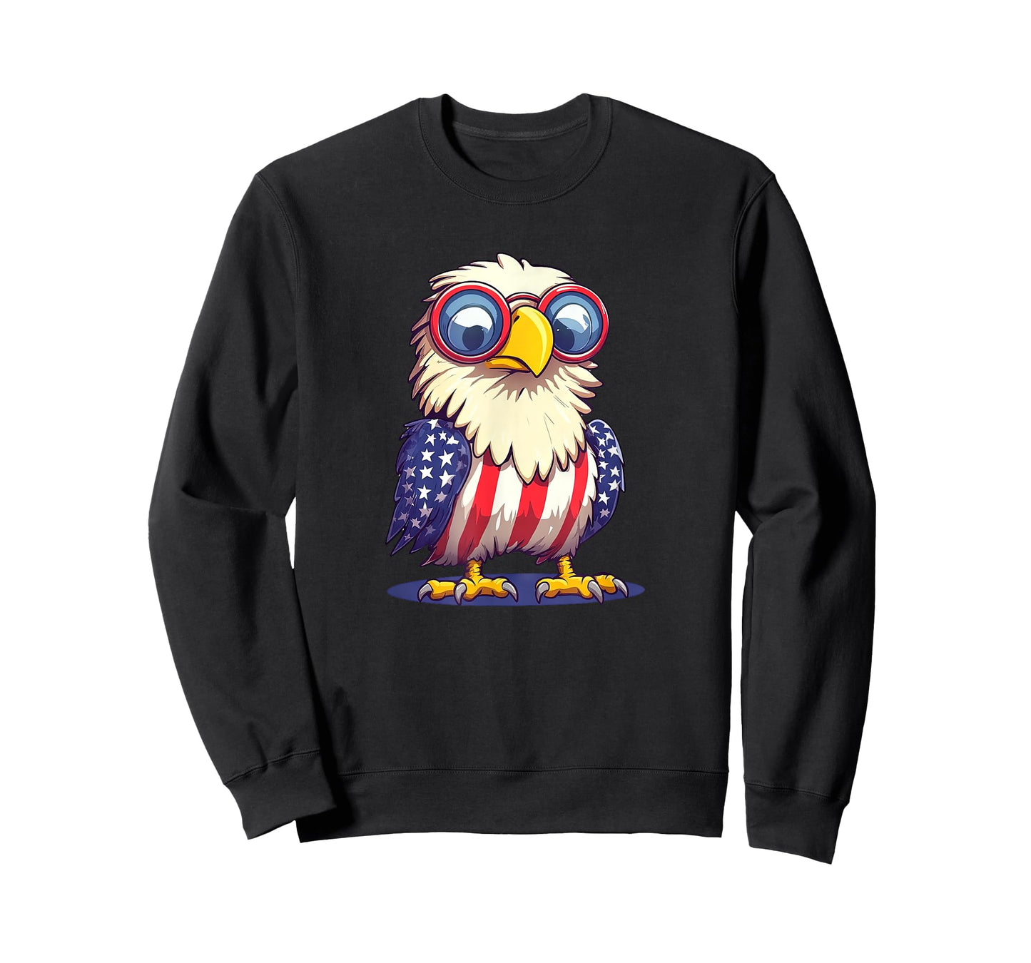 Funny Patriotic Eagle in American Flag Outfit Cartoon T-Shirt