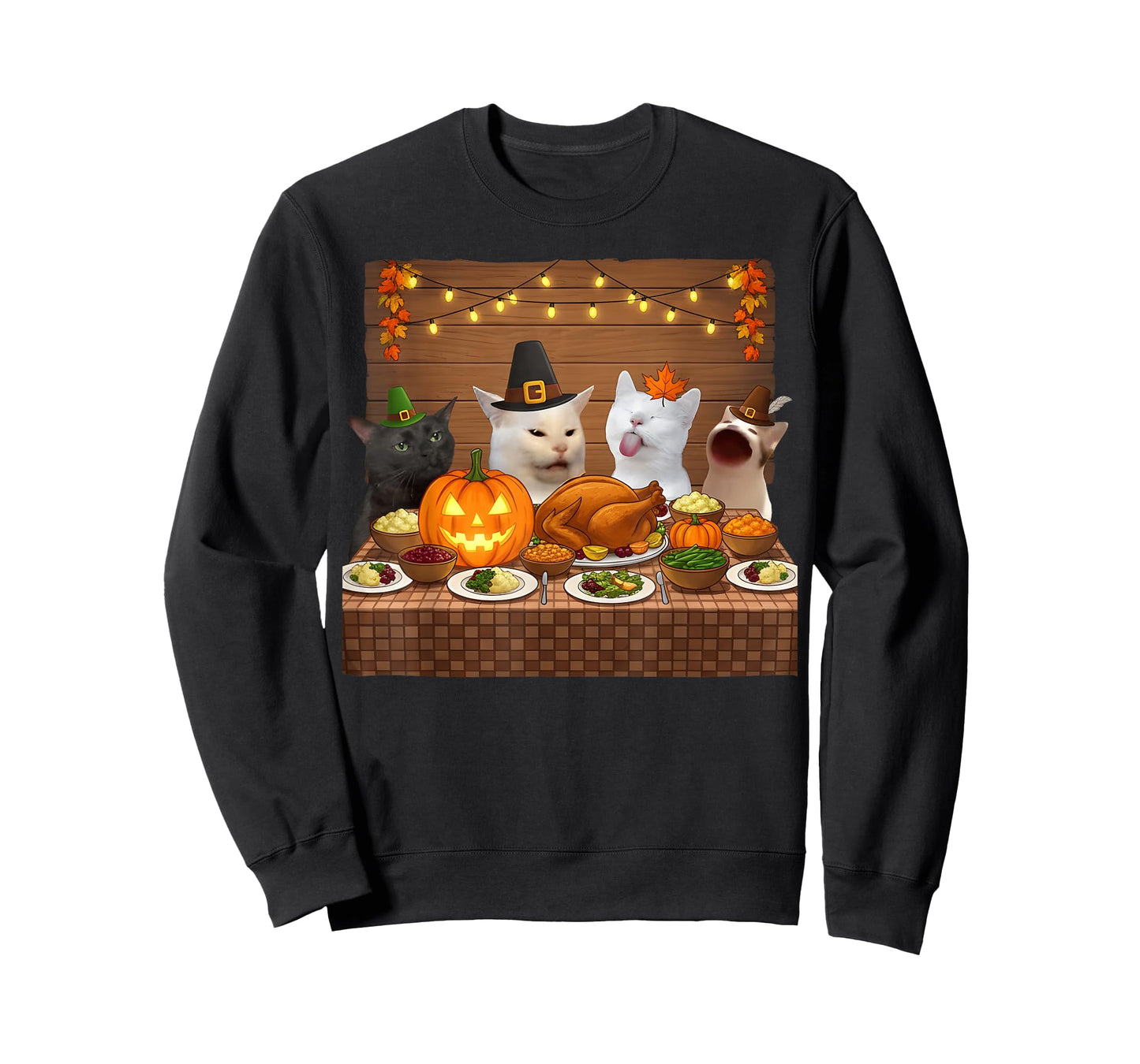 Thanksgiving Cats Dinner Feast Vintage Meme Men Women Kids T-Shirt
