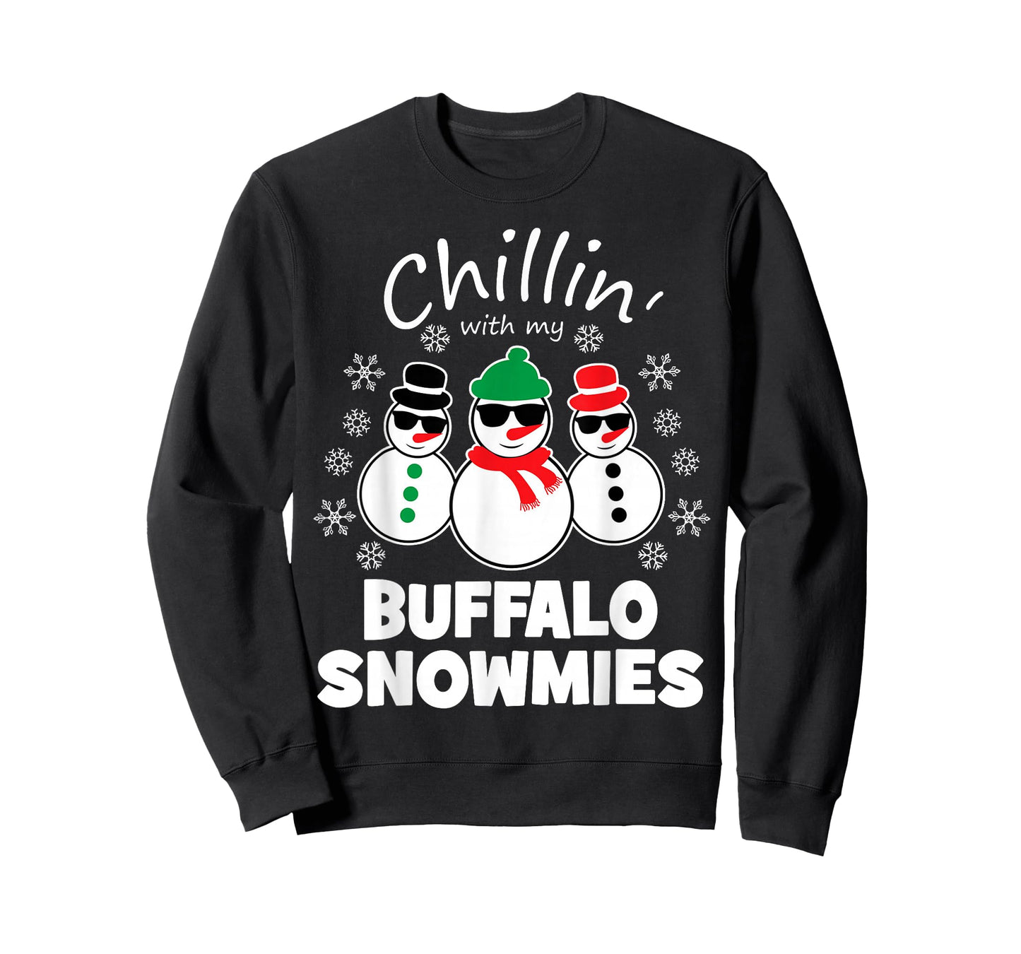 Chillin With My Buffalo Snowmies Funny Christmas T-Shirt