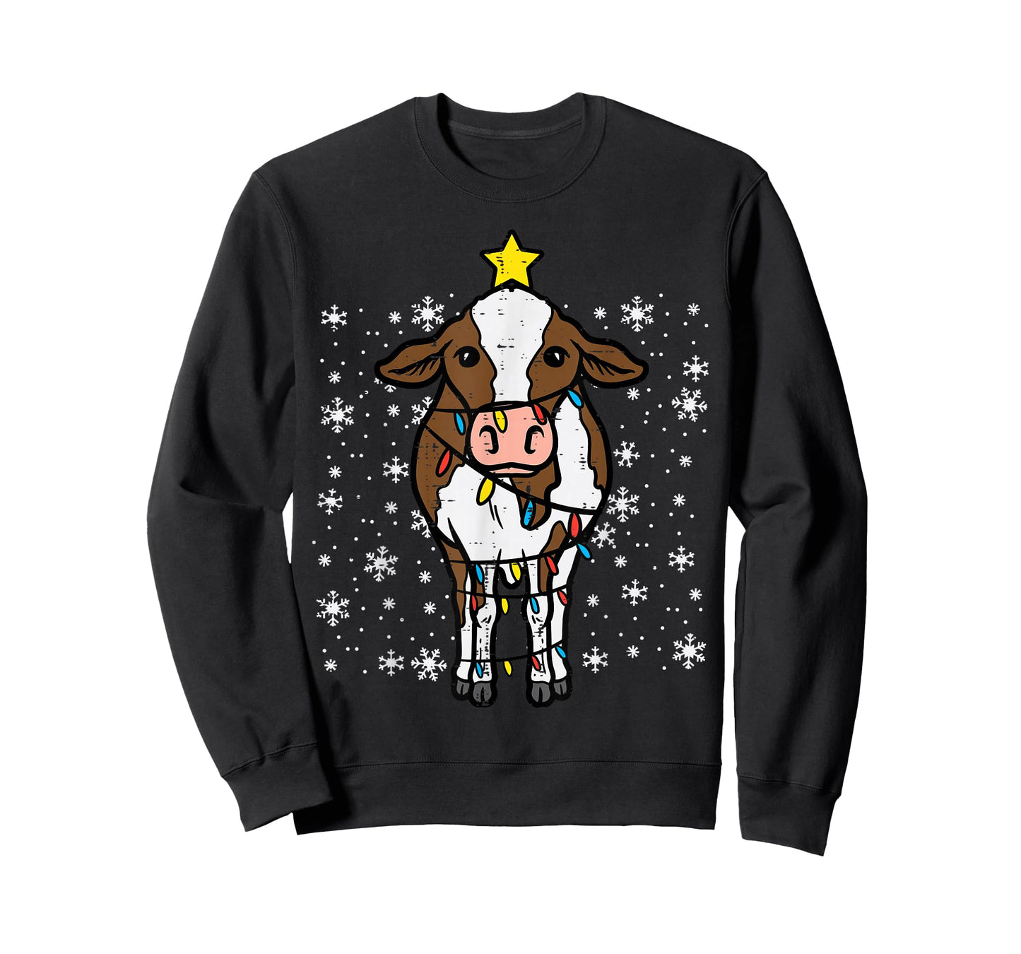 Cow Christmas Lights Funny Xmas Farm Farmer Men Women Kids T-Shirt
