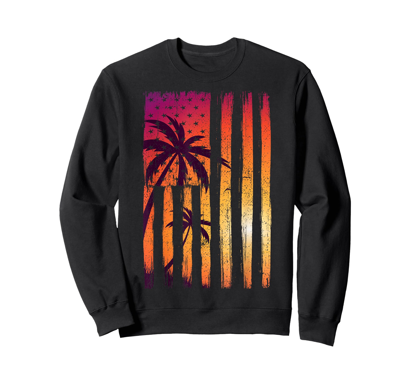 Summer Sunset Palm Trees American Flag Cool Spring Beach T-Shirt