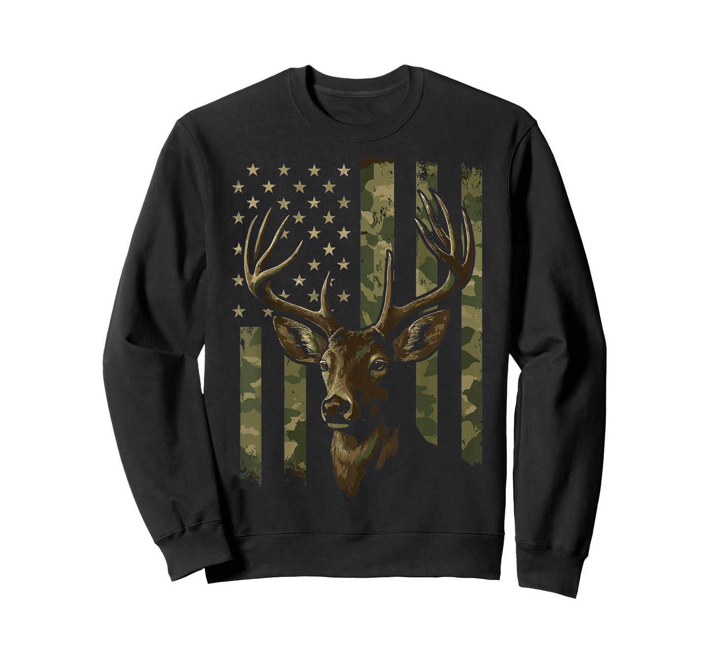 Camouflage USA Flag Deer Hunting Camo Whitetail Buck Head T-Shirt