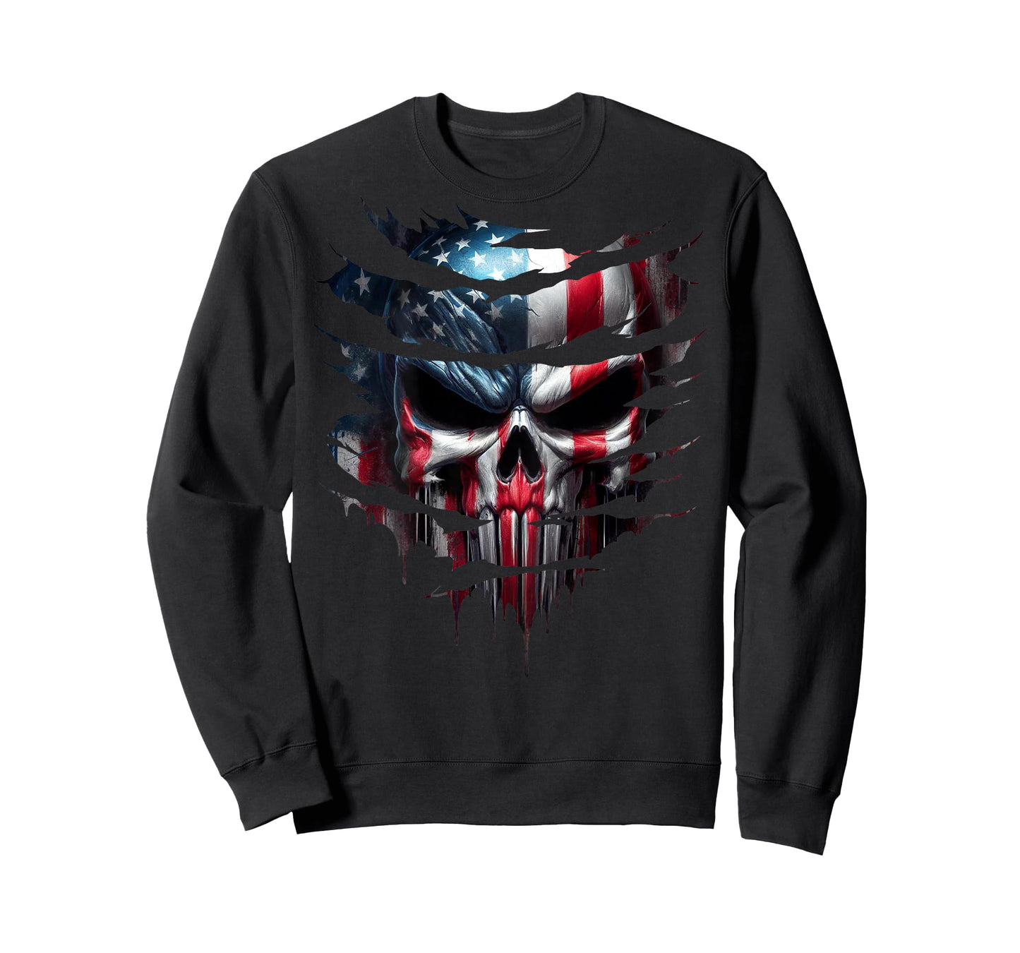 American Skull Patriotic Flag USA Grunge Style Graphic T-Shirt for Women Men