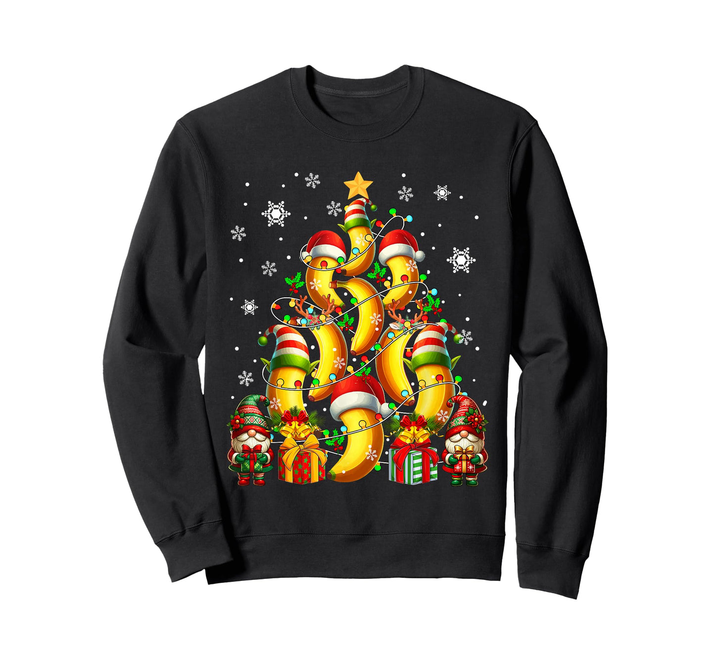 Santa Reindeer Elf Banana As Christmas Tree Vegan Fruits T-Shirt