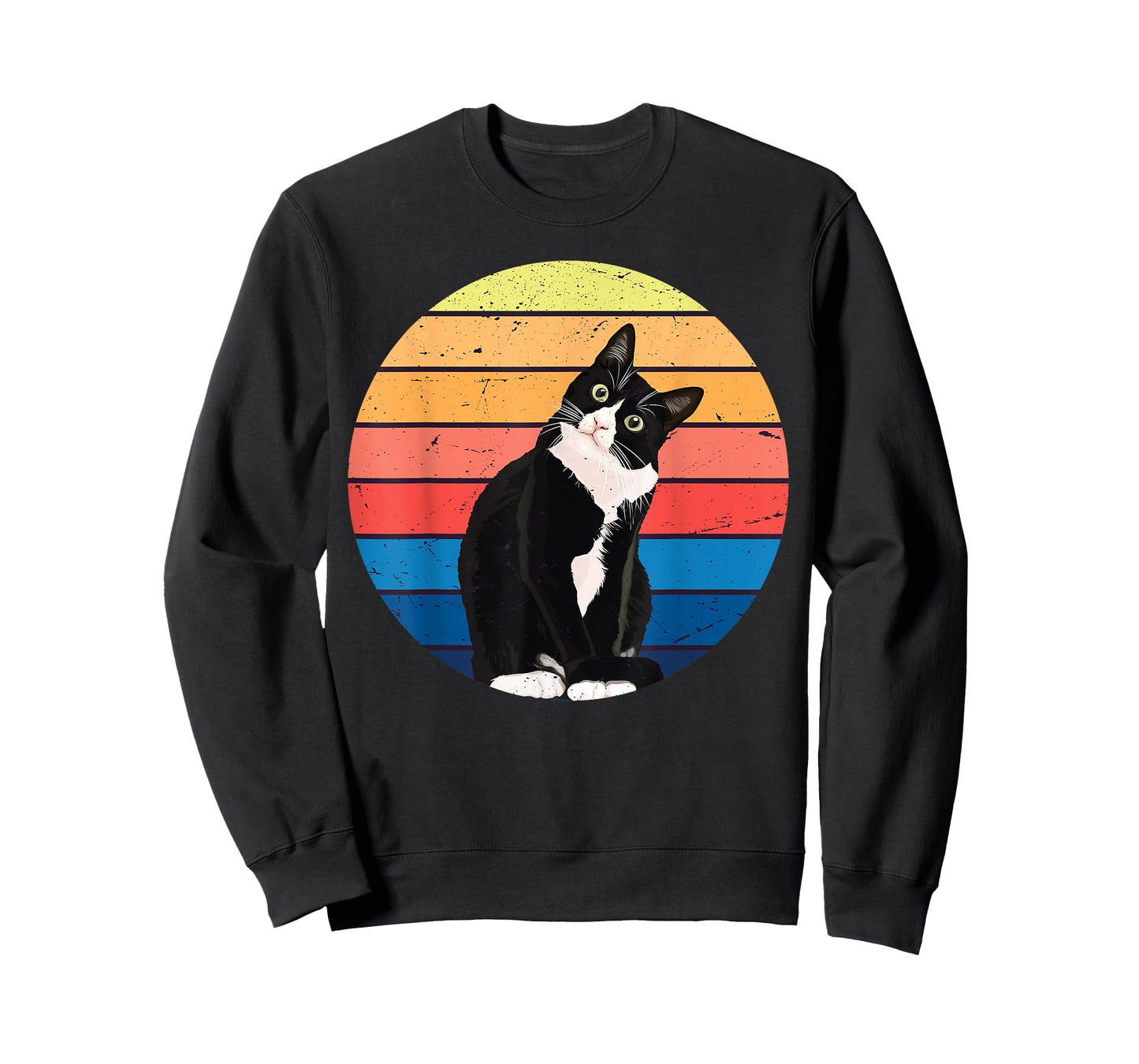 Tuxedo Cat Gift Retro Colors for Animal Lovers T-Shirt