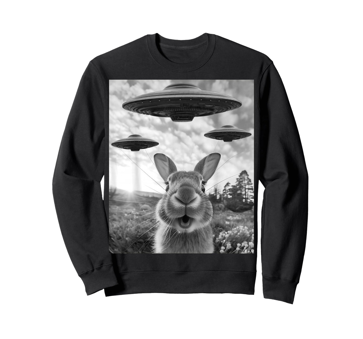 Rabbit Selfie with UFOs Vintage Alien Rabbit T-Shirt