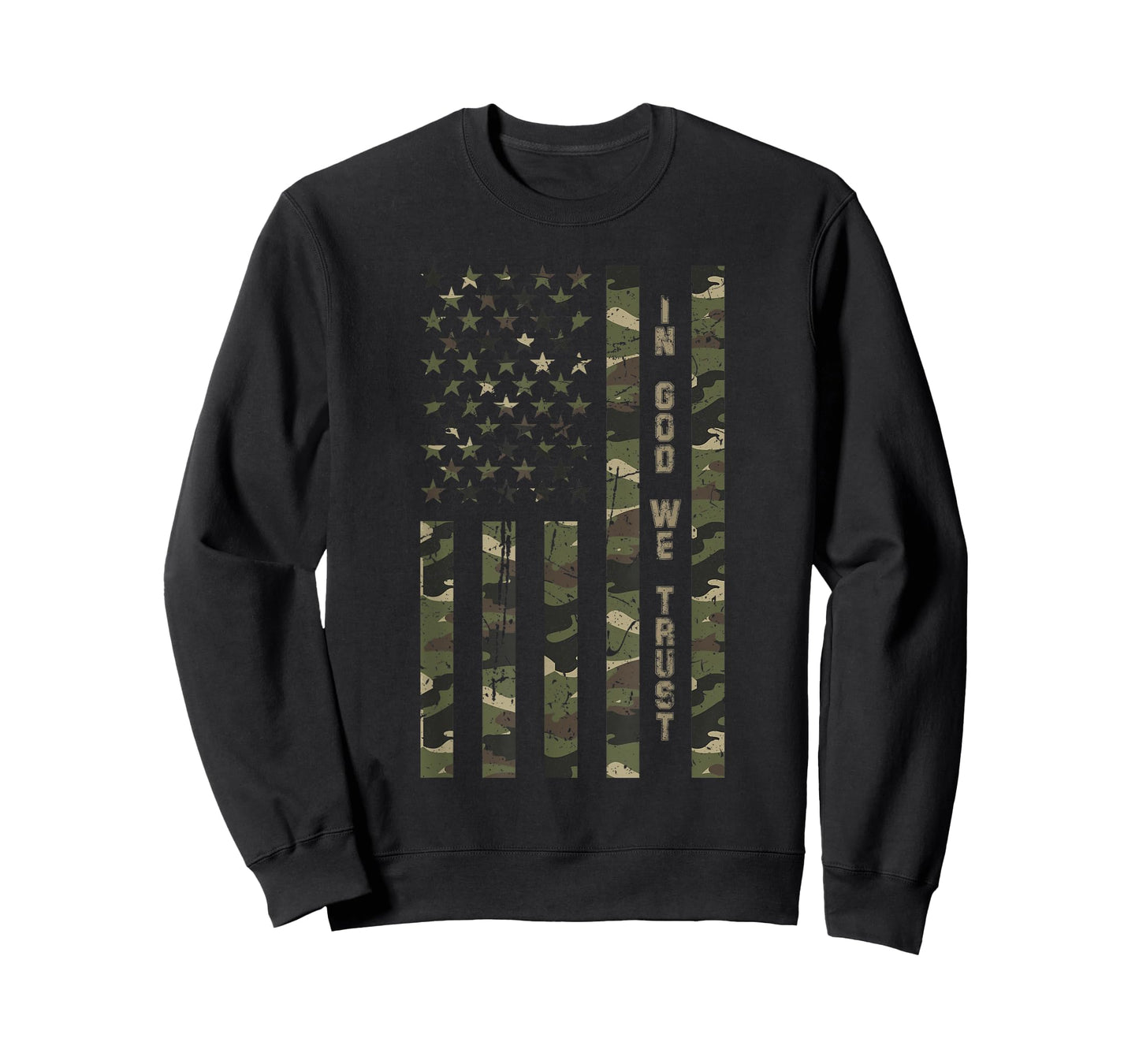 In God We Trust United States Distressed Camo w US Flag T-Shirt