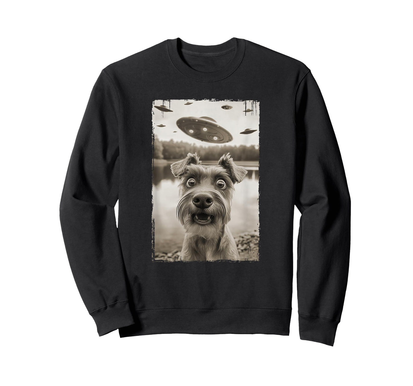 Retro Schnauzer UFO Encounters - Funny UFO Schnauzer Selfie T-Shirt