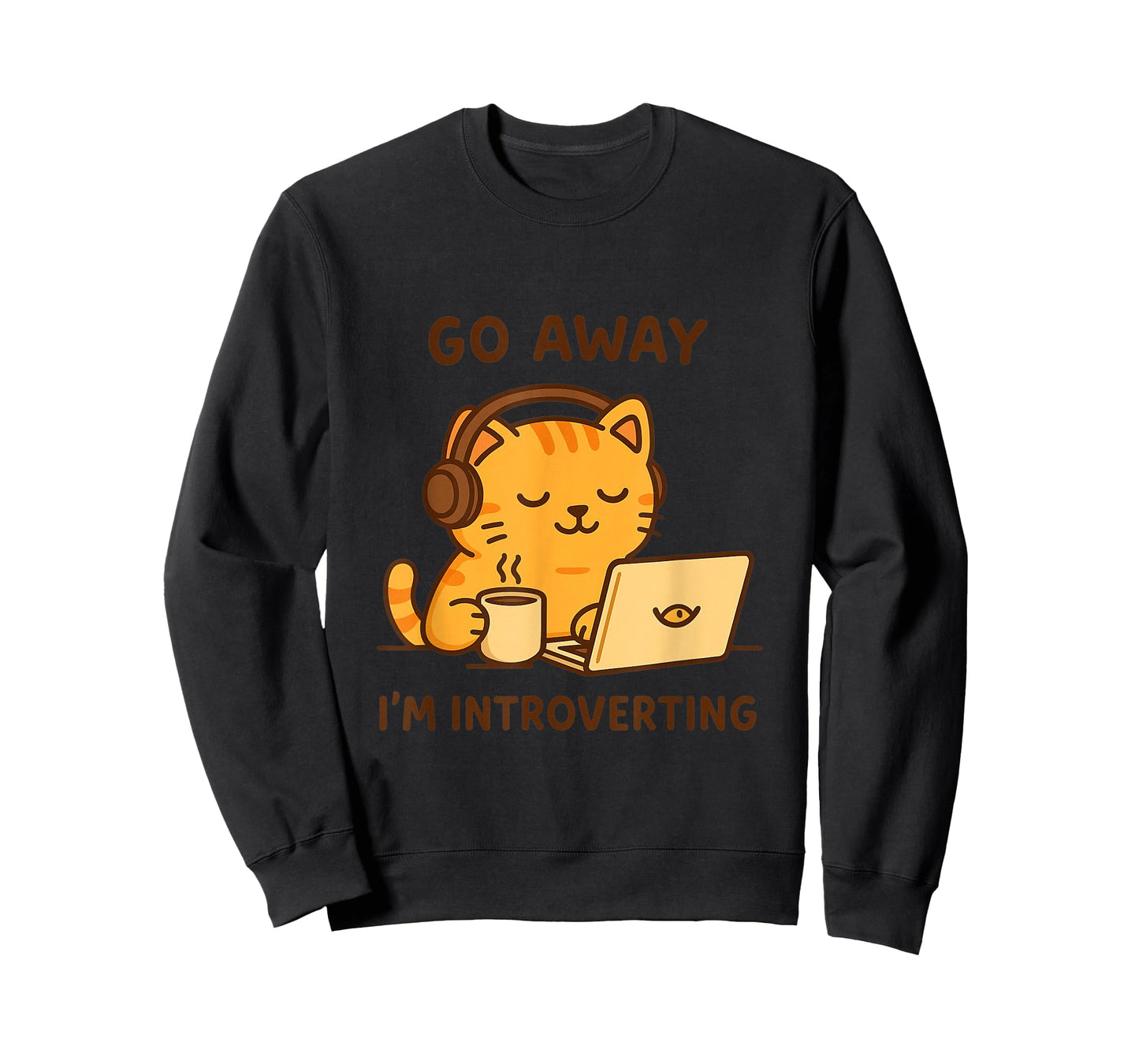 Go Away, I'm Introverting Cozy Cat With Laptop and Coffee Men Women T-Shirt