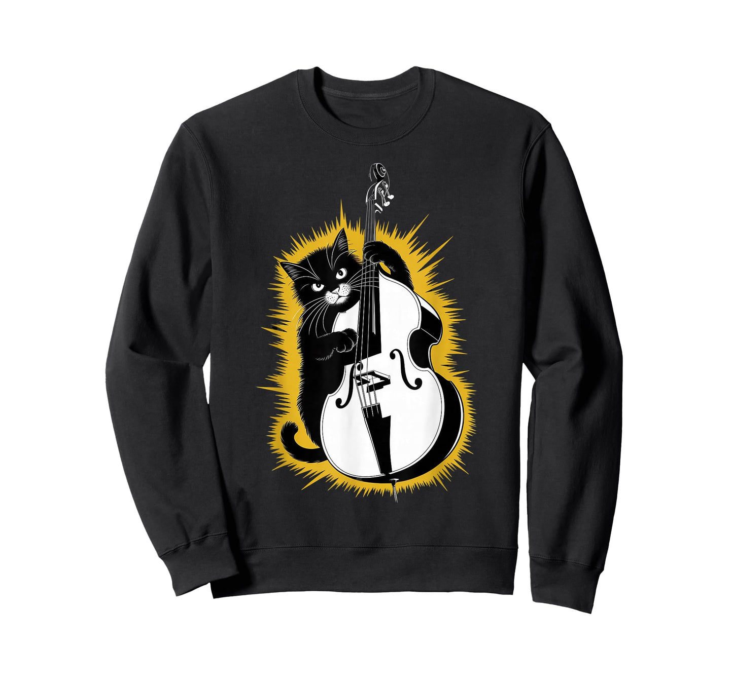 Cat Playing Upright Bass instrument on Cat Double Bassist T-Shirt