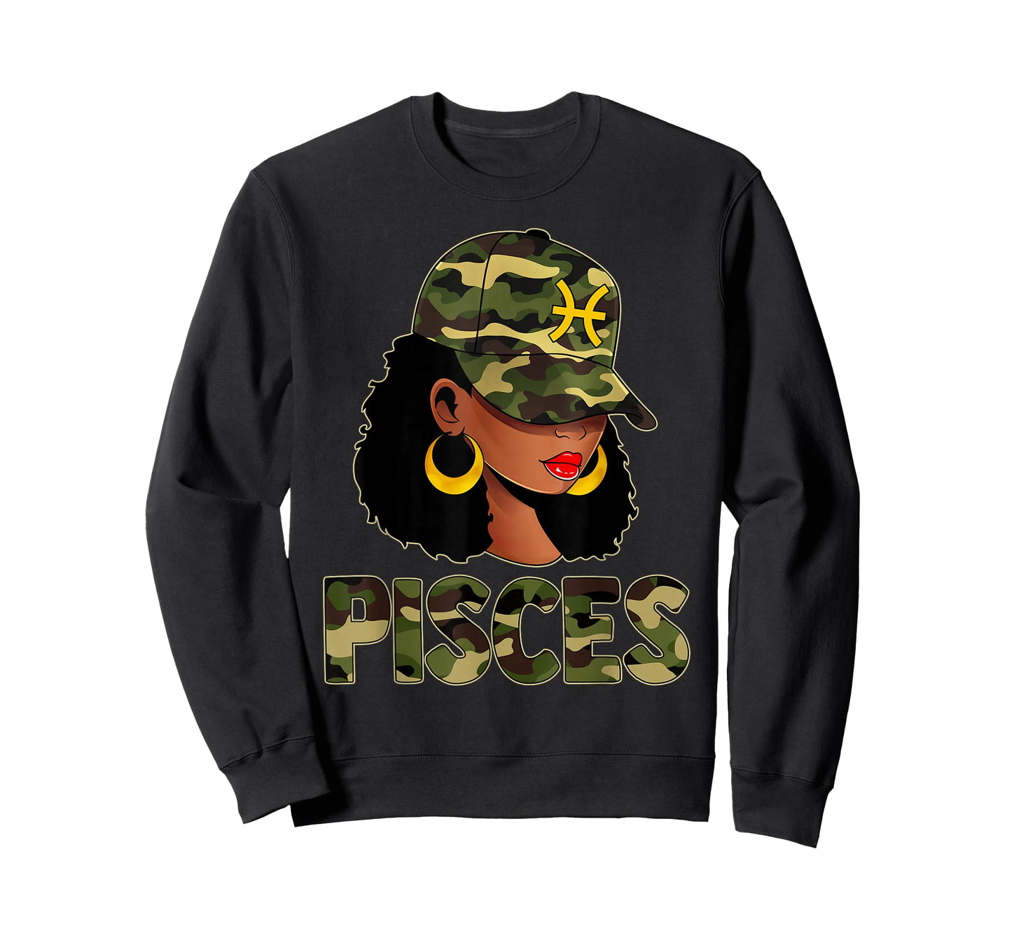 Pisces Queen Camouflage Black Woman Cap Zodiac Sign T-Shirt
