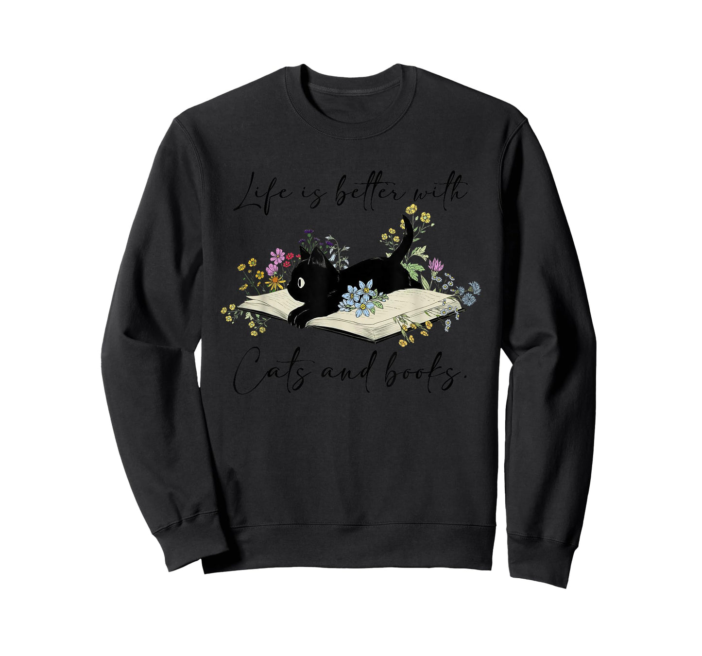 Cat Book Shirt for Women Life is Better with Cats and Books T-Shirt