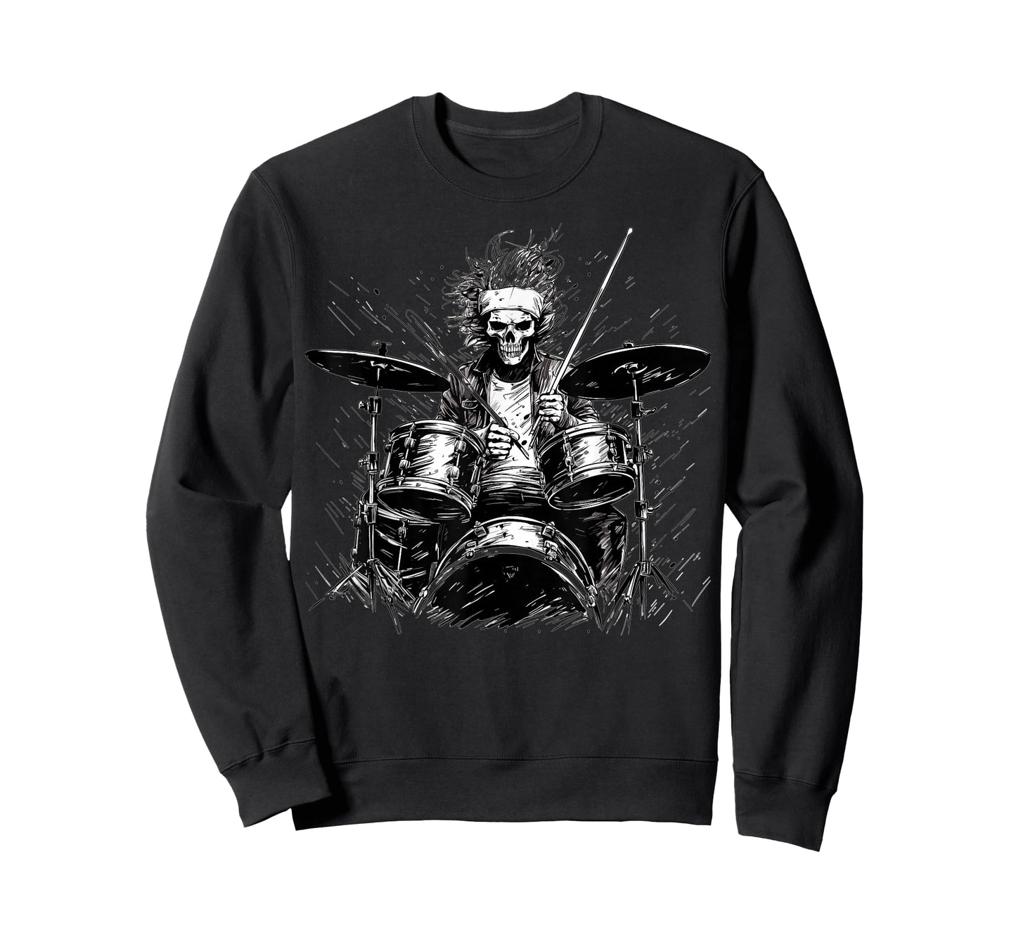 Skeleton Drummer Guy Rock and Roll Band Rock On Drum Kit T-Shirt