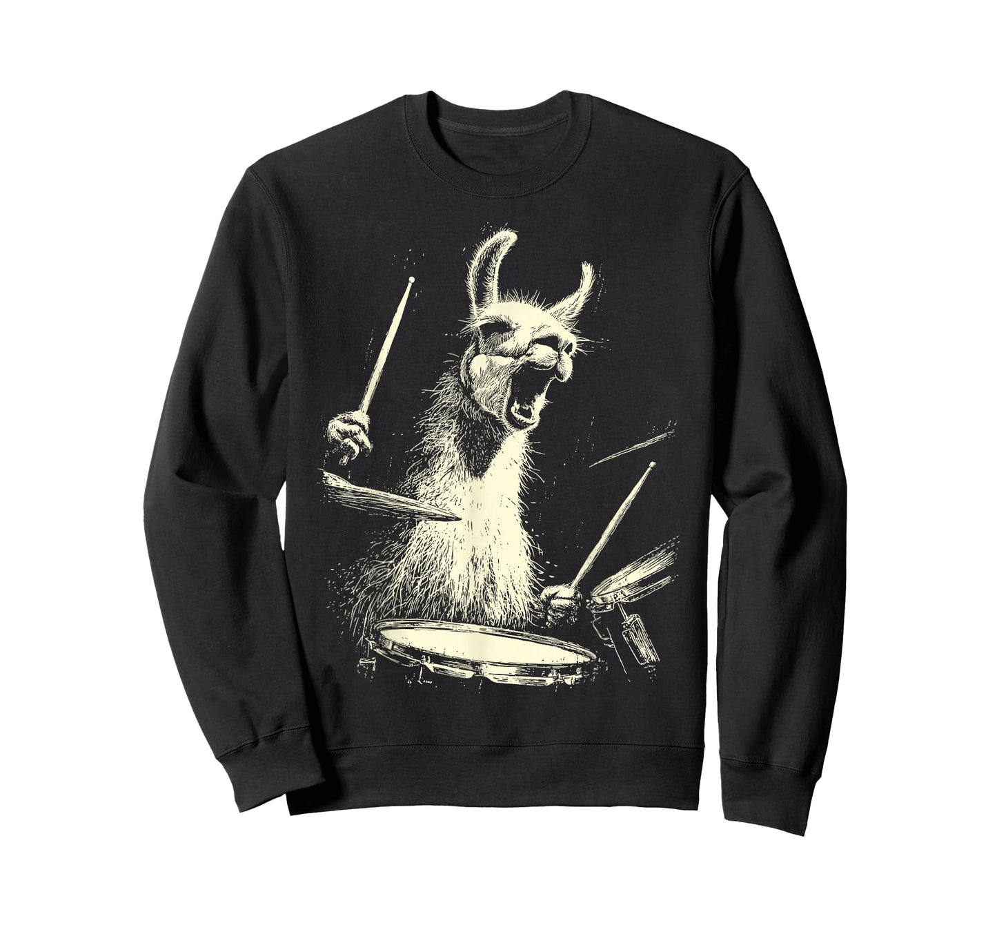 Cute Llama Playing Drums Funny Music Animal Drummer Graphic T-Shirt