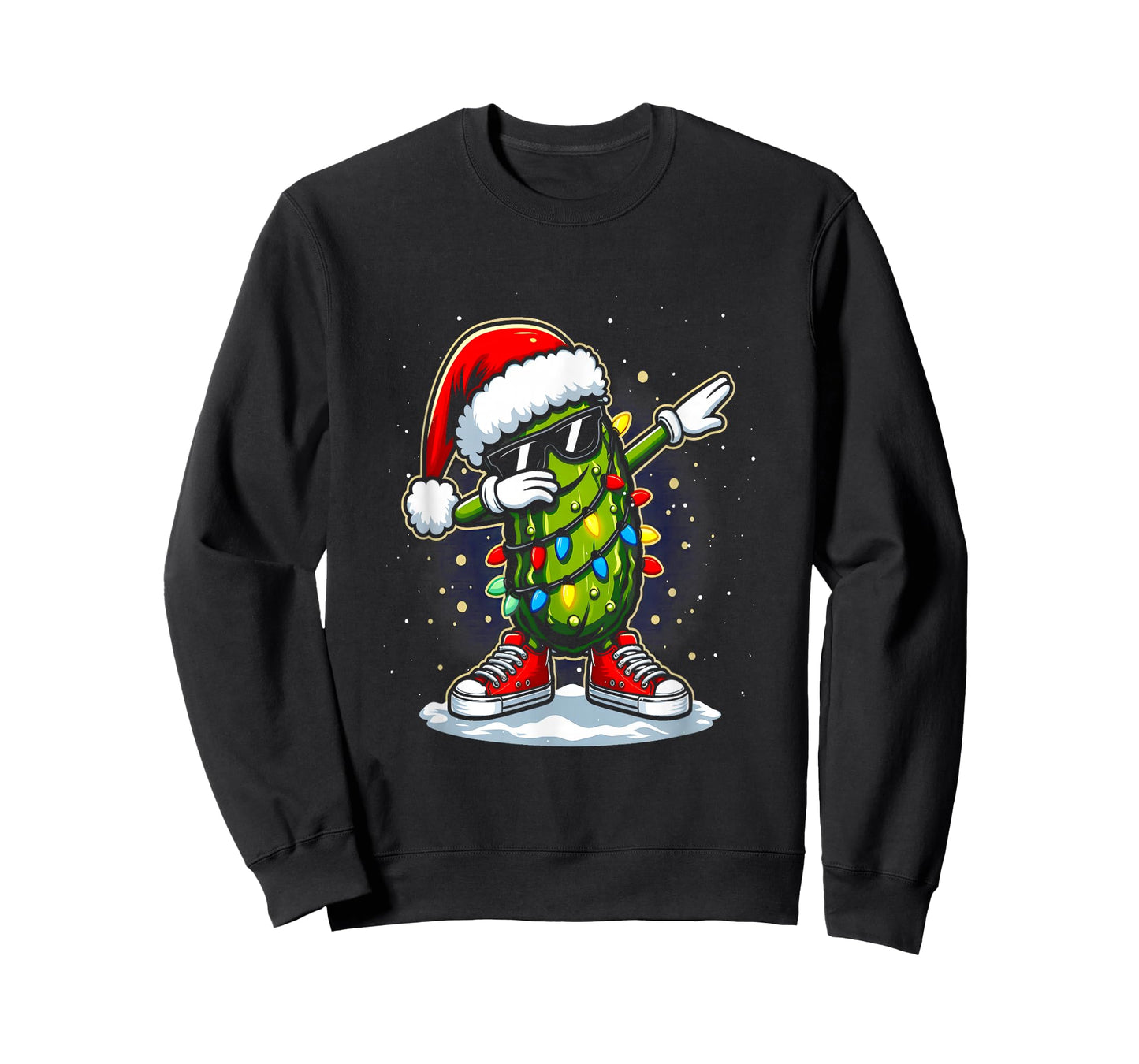 Merry Christmas Pickle Cucumber Dabbing Santa Hat Lights T-Shirt