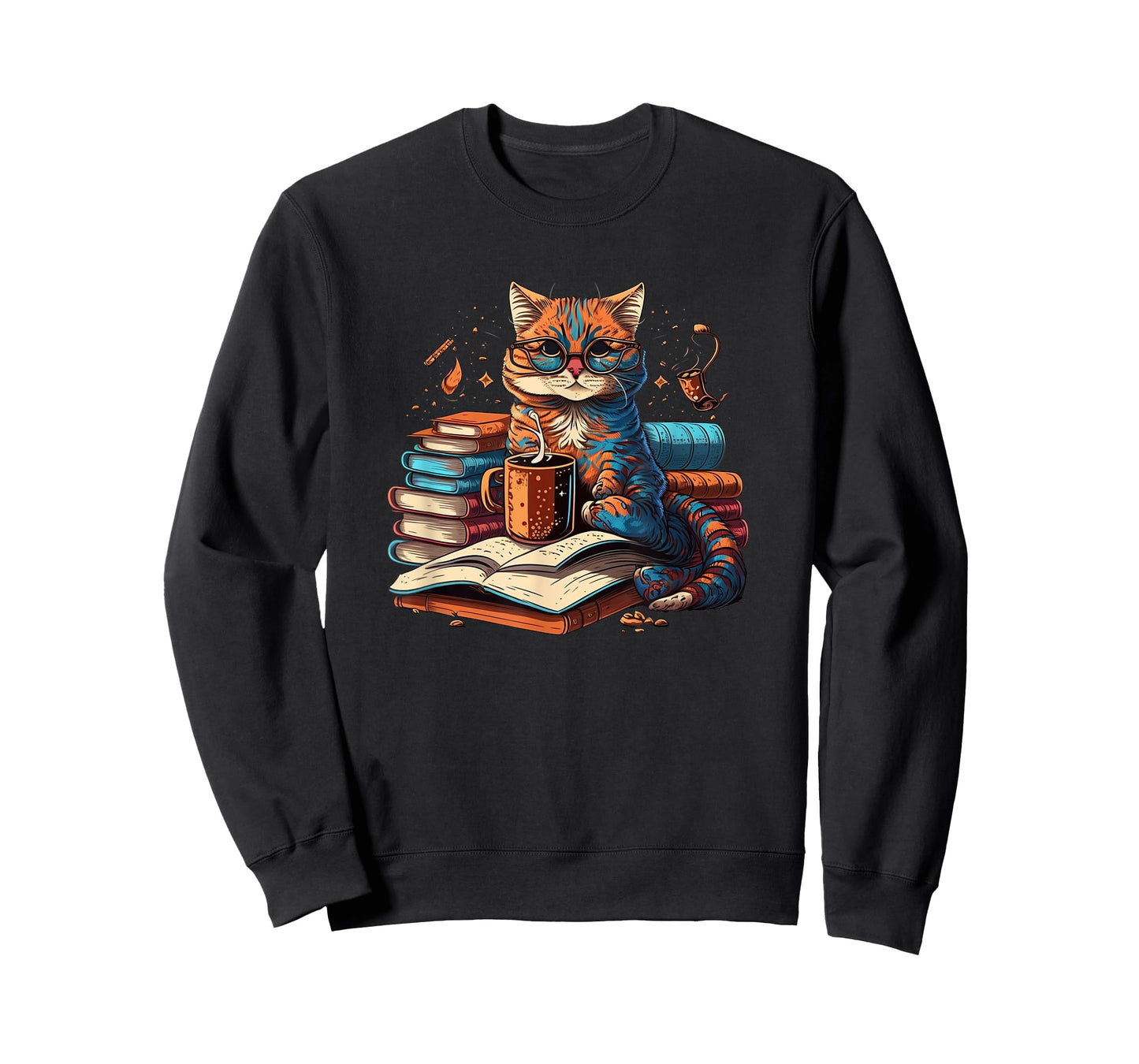 Cat Enjoy Read Books Cat-Themed T-Shirt - Women's Unisex Classic Fit Crew Neck Short Sleeve Black Small