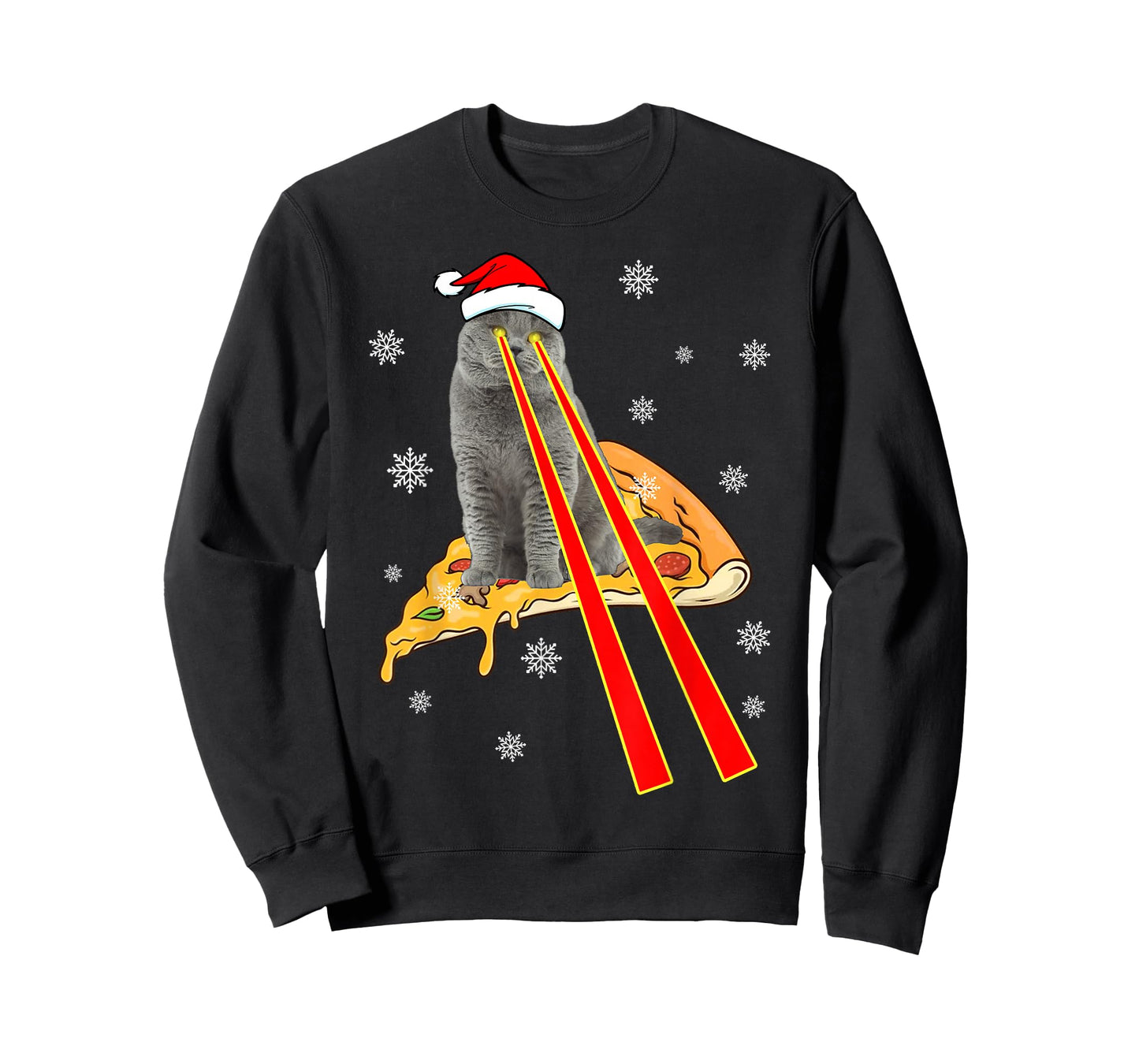 Cat With Laser Eyes Funny Pizza Cat Christmas T-Shirt