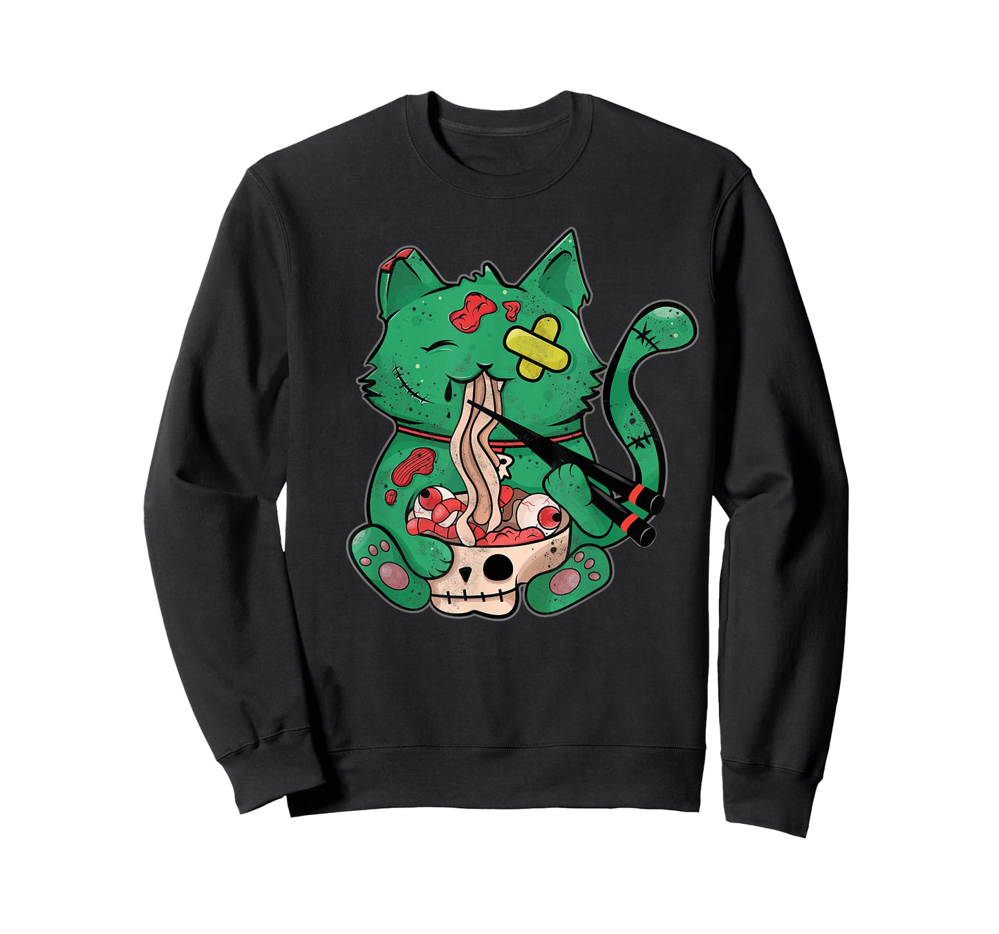 Pastel Goth Kawaii Creepy Cat Eating Ramen Noodles Halloween T-Shirt