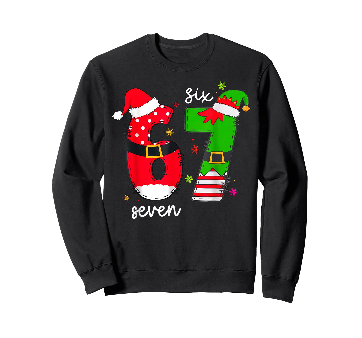 Funny Six Seven 67 Meme 6 7 Elf Santa Christmas Pajamas T-Shirt