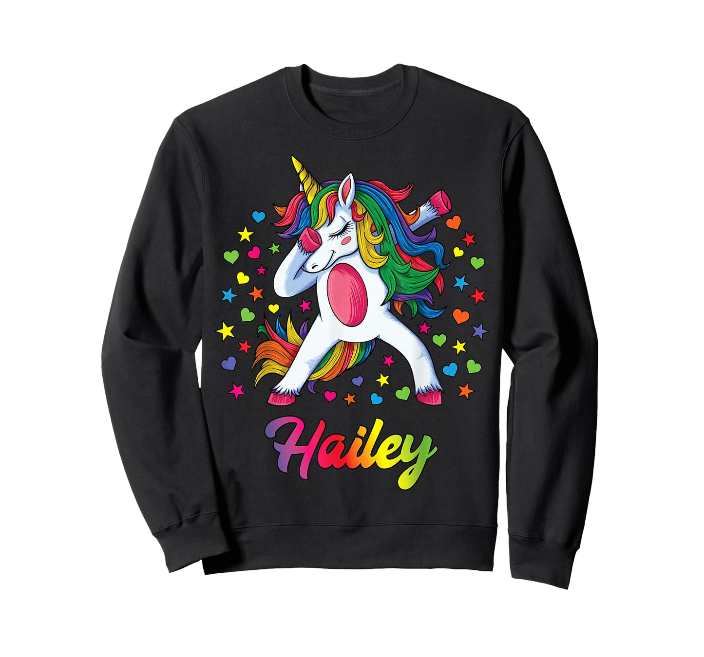 Hailey Dabbing Unicorn Rainbow Personalized Name Custom T-Shirt