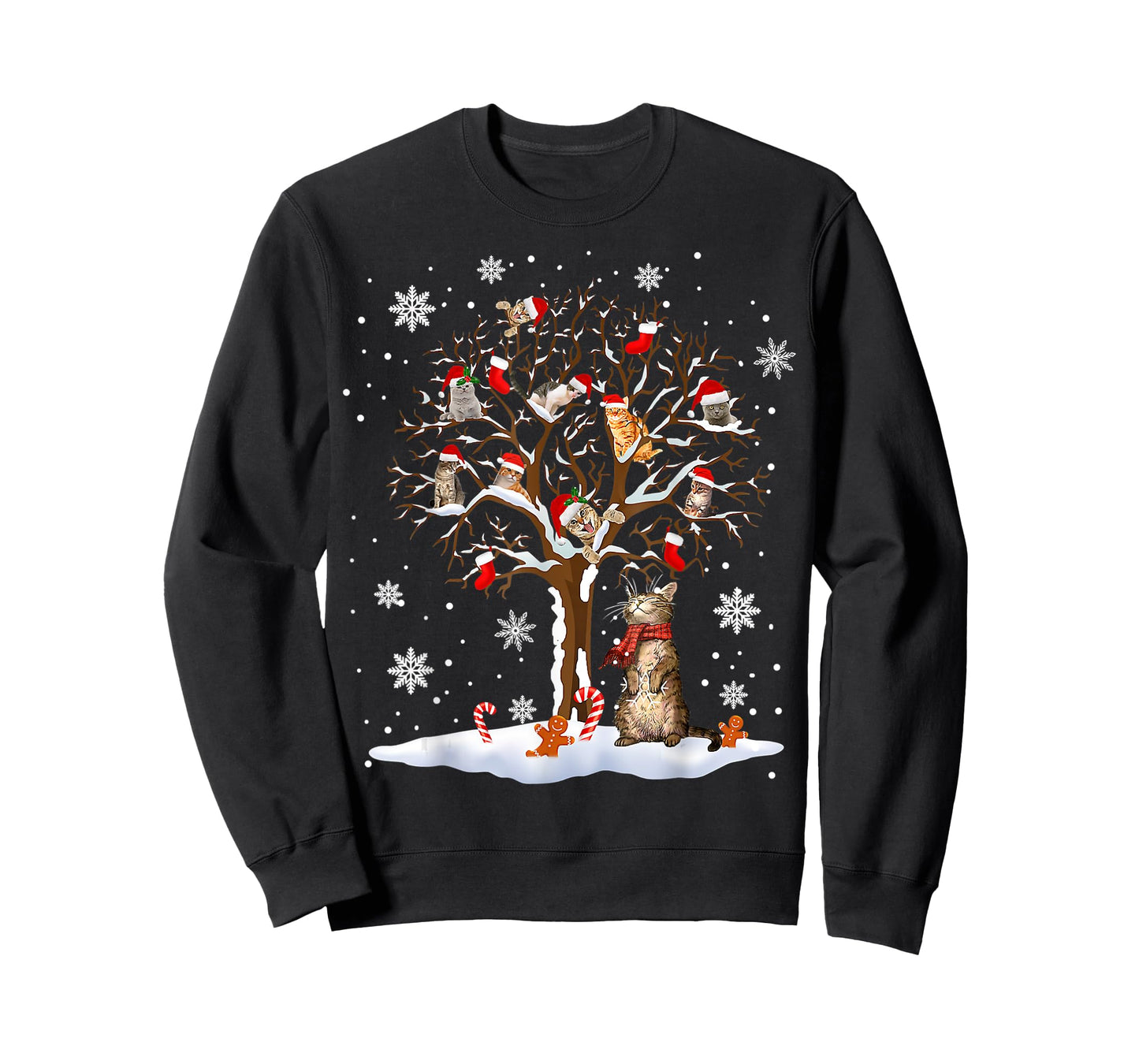 Cats In Snow Tree Winter Christmas Santa Hat X-mas T-Shirt