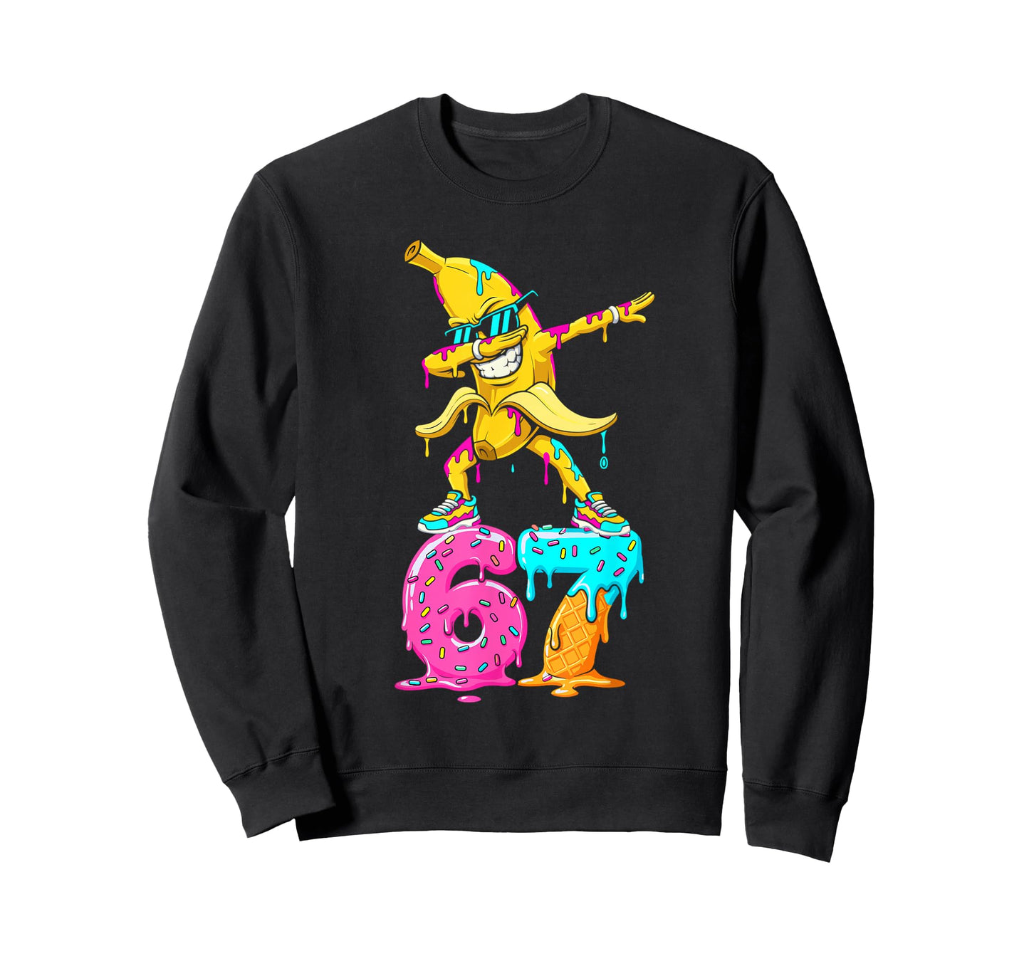 Dabbing Banana 67 Ice Cream Drip Funny Six Seven Meme T-Shirt