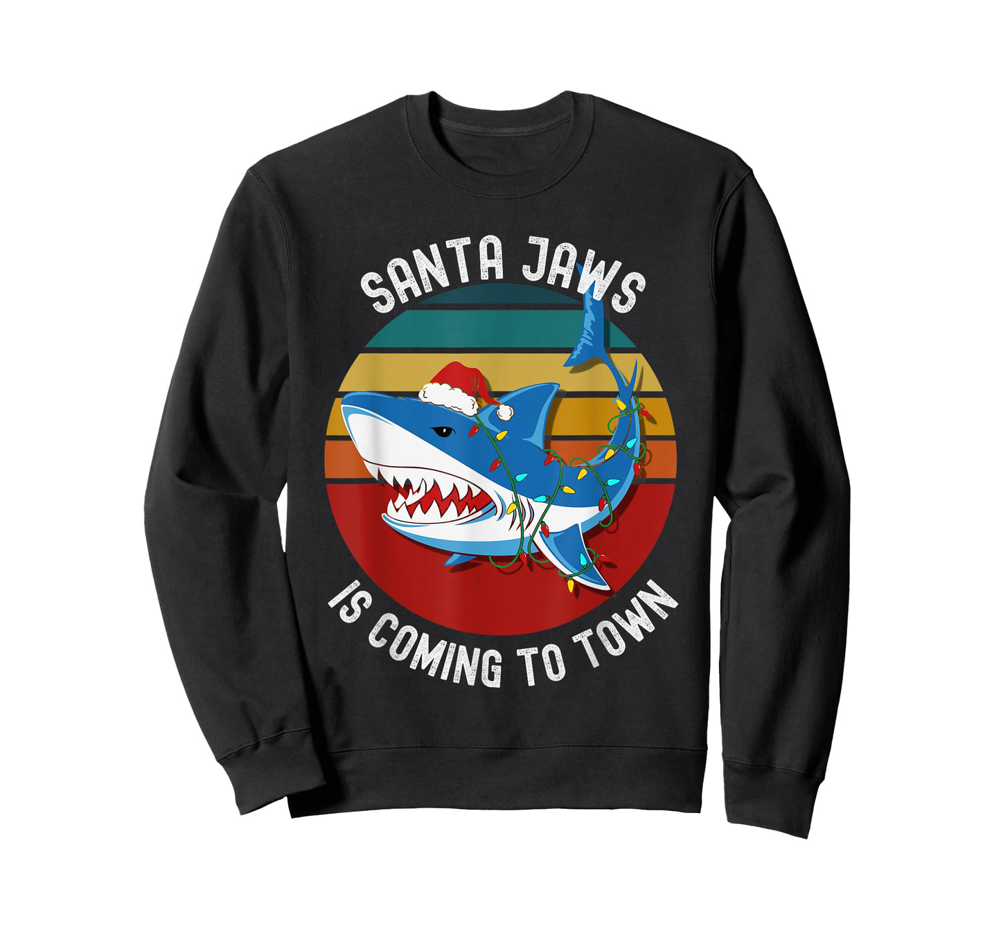 Santa Jaws Christmas Shark Lights Funny Men Womens & Kids T-Shirt