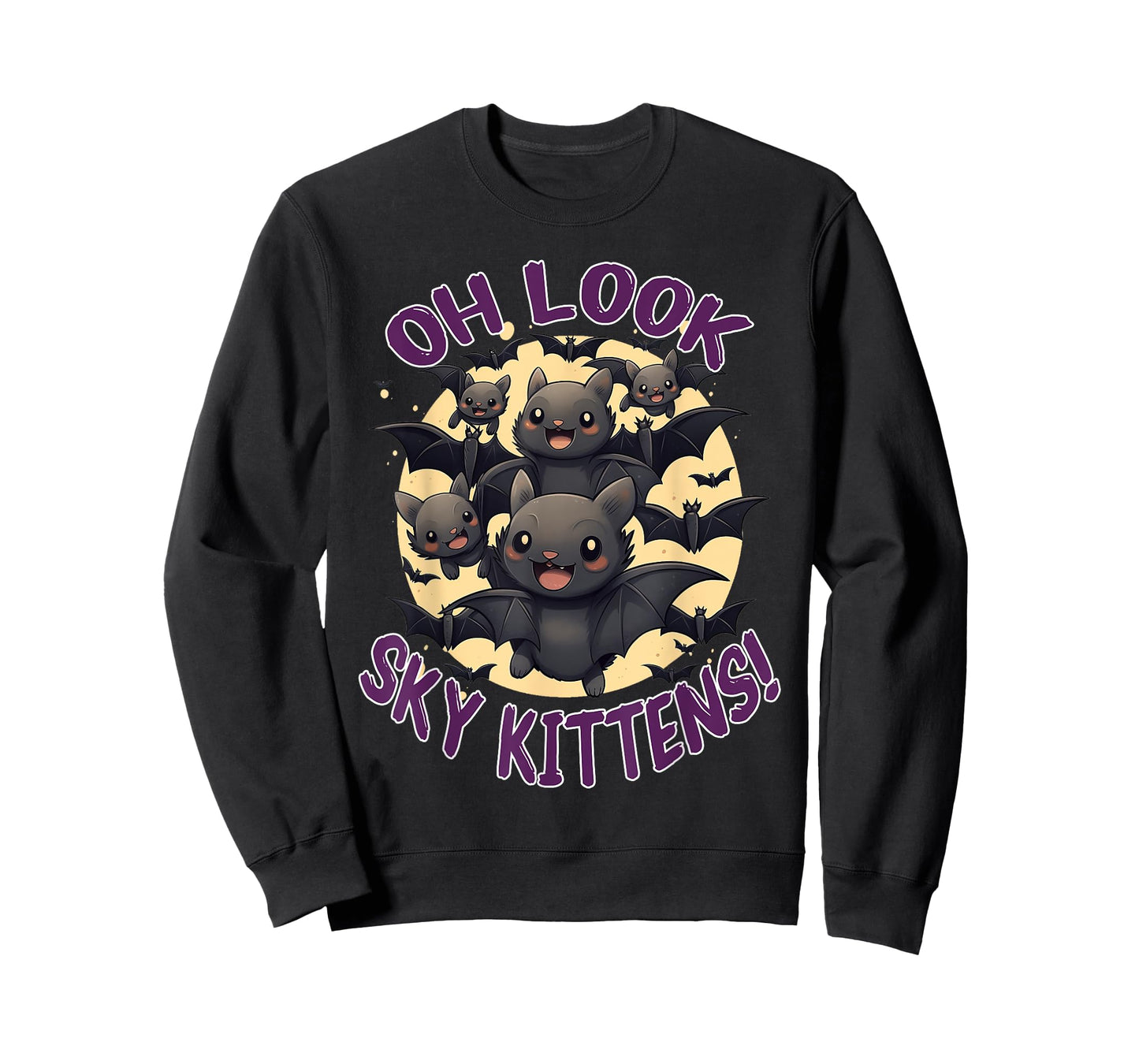 Funny Bat Sky Kittens Halloween T-Shirt