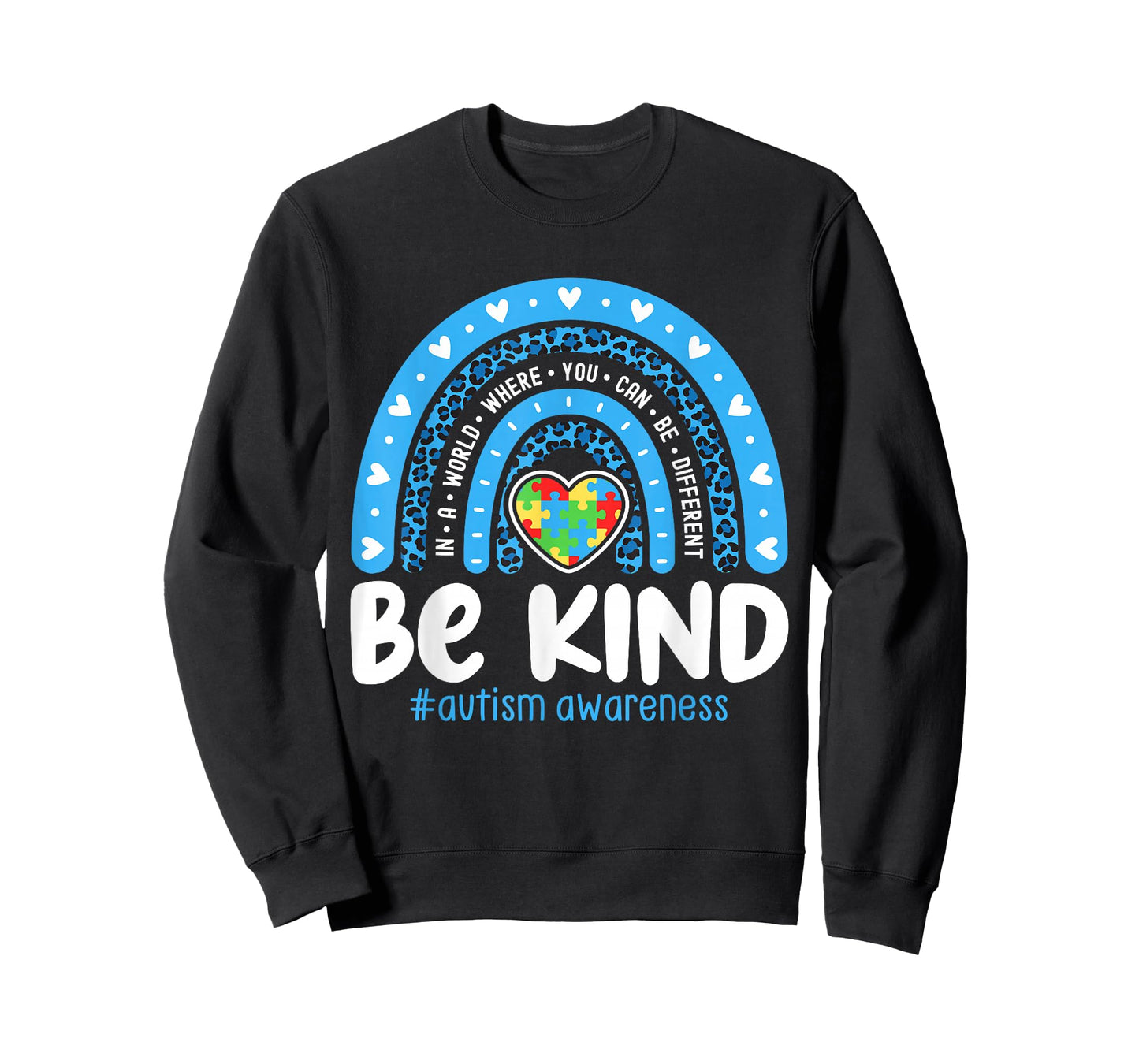 Autism Awareness Rainbow in April We Wear Blue Ribbon Autism T-Shirt Small