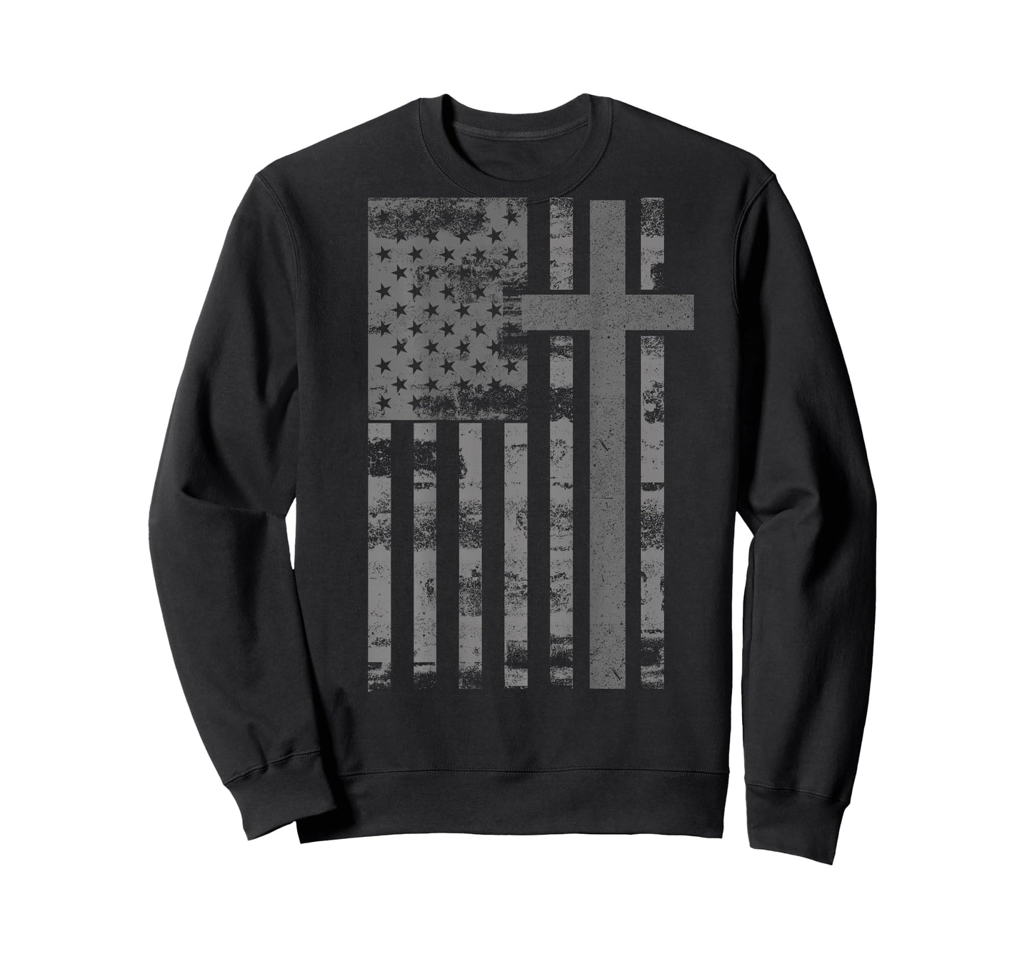 (Art on Back) American USA Flag Christian Cross Patriotic T-Shirt