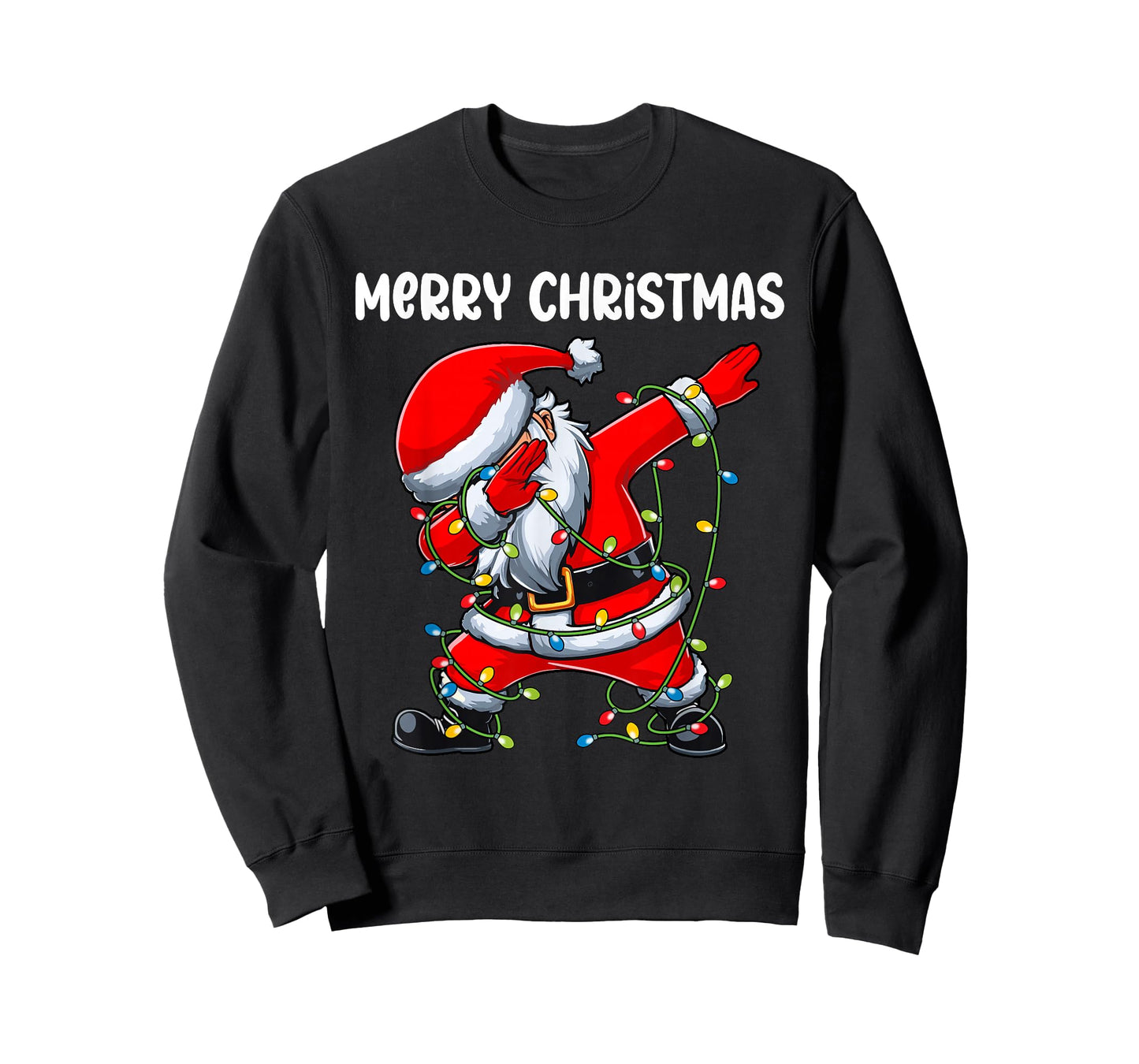 Santa Merry Christmas Lights Boys Girls Kids Dab Xmas T-Shirt