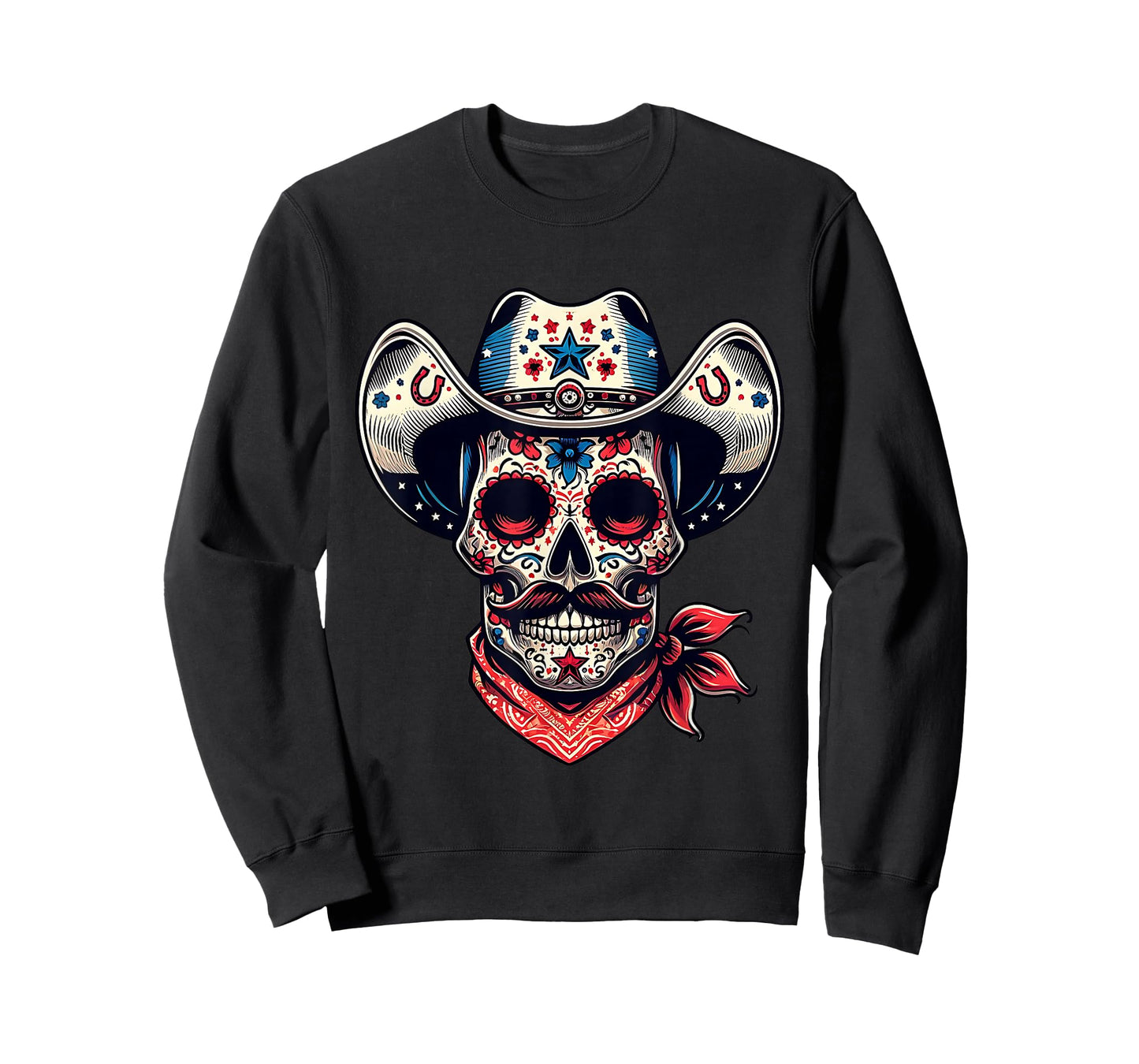 Patriotic Cowboy Hat Sugar Skull 4th of July Women Men Boys T-Shirt