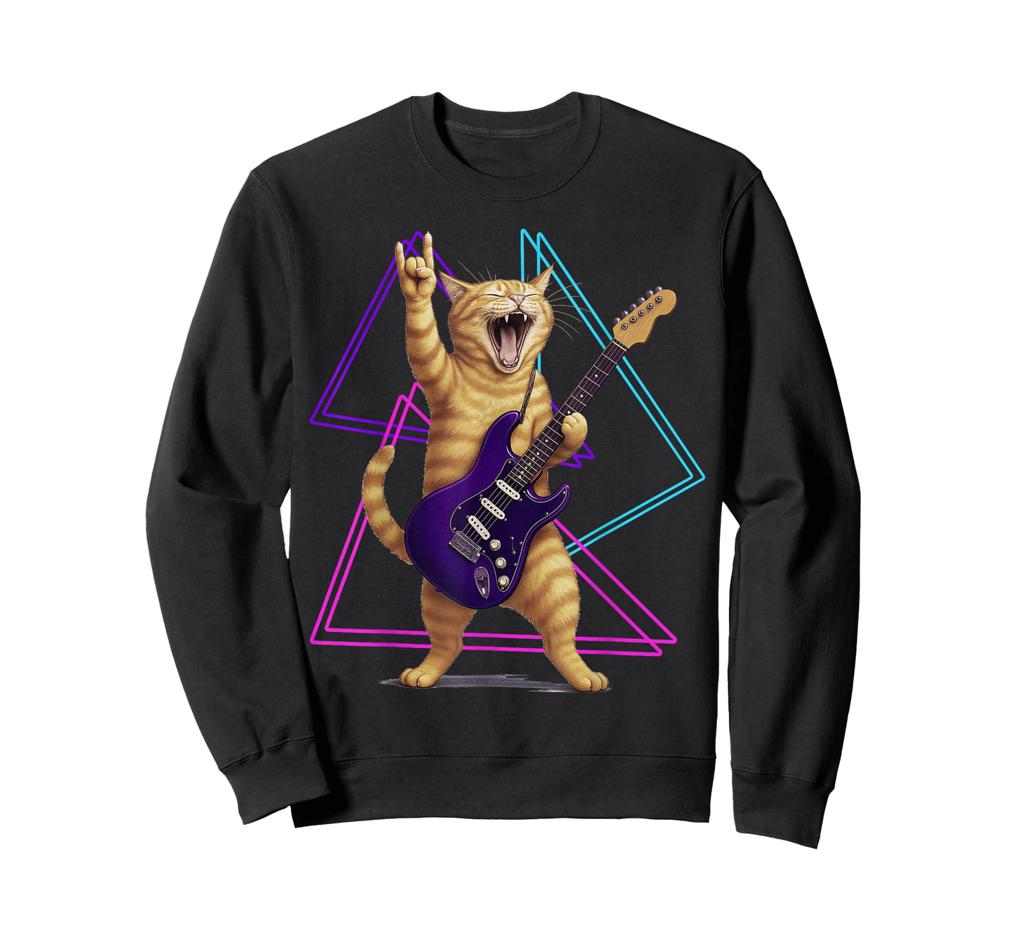 Cat Playing Guitar Rock Star Rock and Roll Men Women Kids T-Shirt