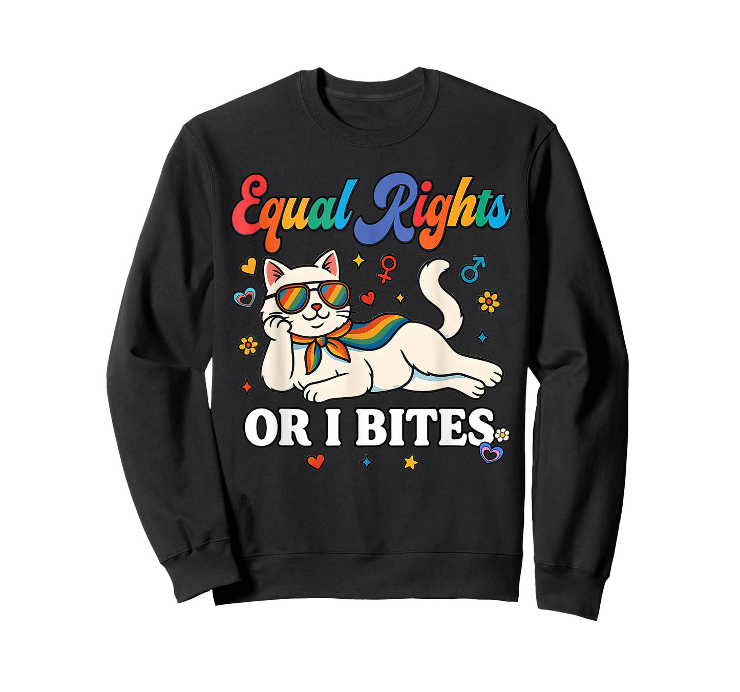 Womens Equal Rights or I Bites Pride Month Ally Cat Feminist T-Shirt