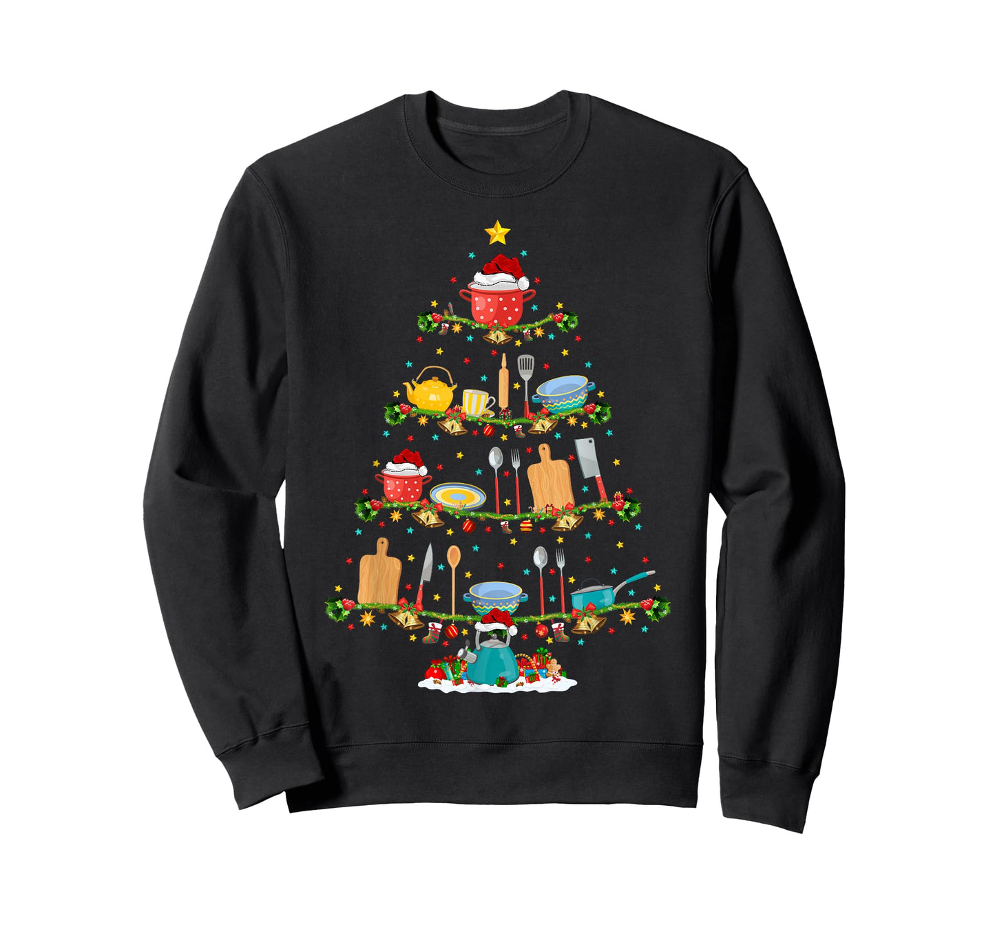Cooking Lover Lights Xmas Santa Cooking Christmas Tree T-Shirt