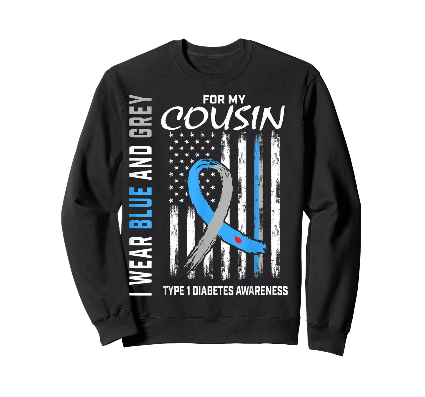 Cousin T1D Type 1 Diabetes Awareness American Flag Graphic Women Kids Men T-Shirt
