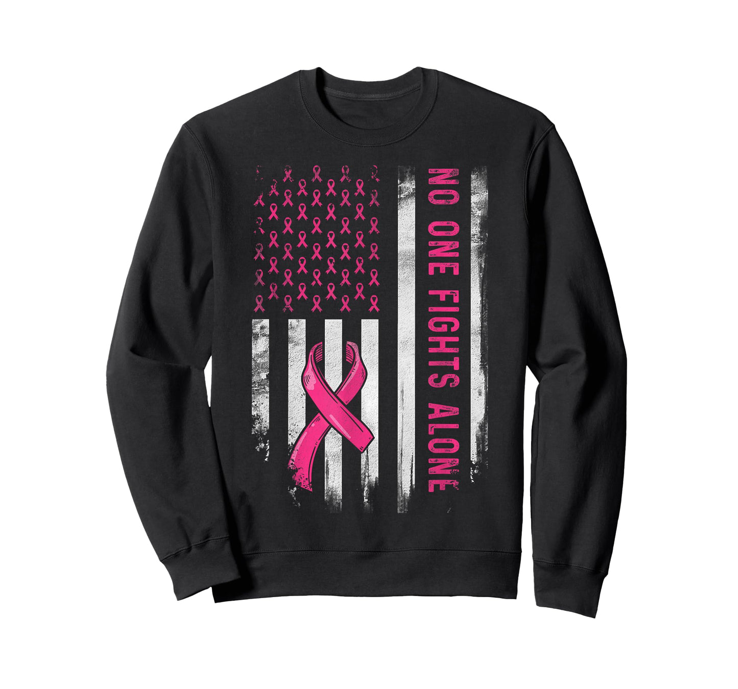 No One Fights Breast Cancer Alone American Flag Pink Ribbon T-Shirt