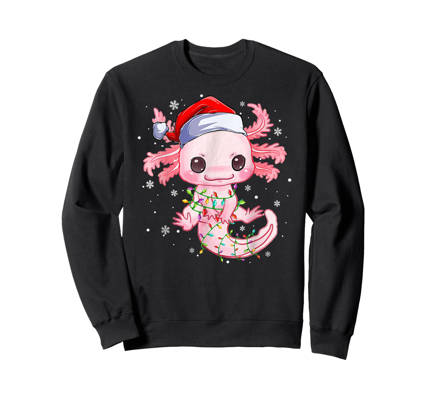 Christmas Axolotl Santa Hat Lights Japanese Cute Anime Xmas T-Shirt