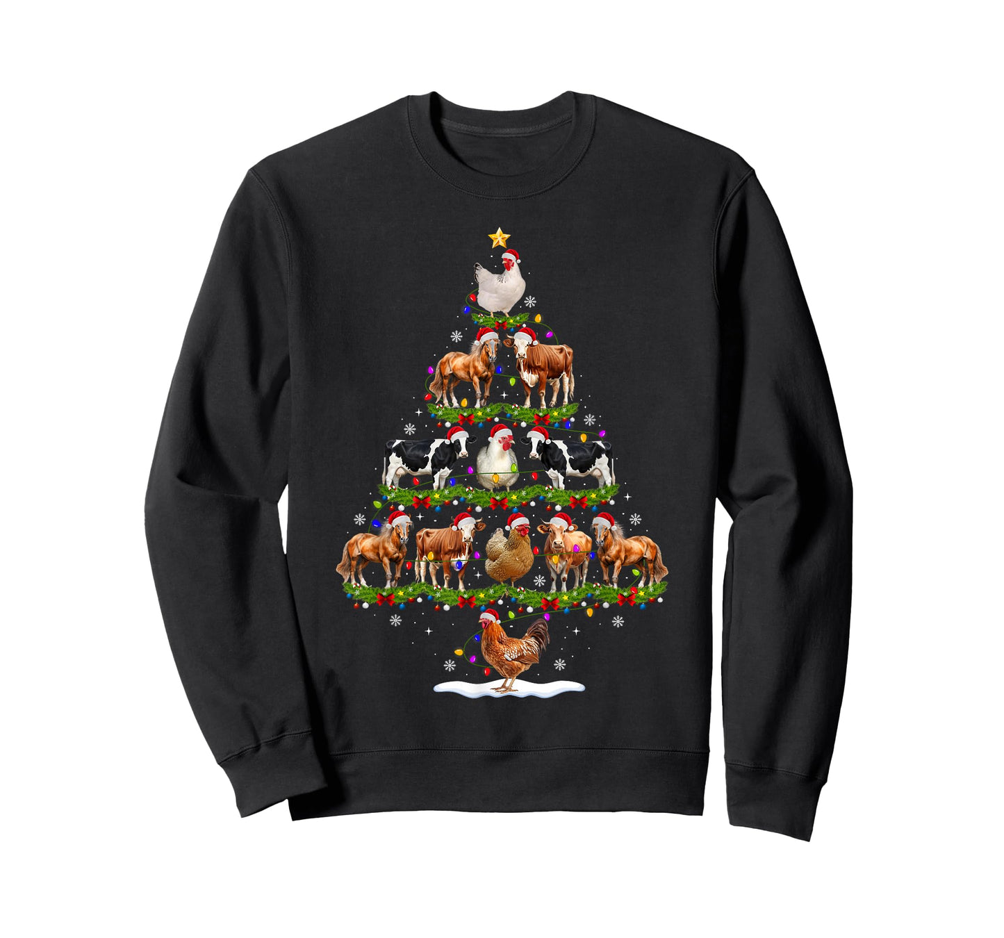 Animal Christmas Tree Lights Chicken Cow Goat Farm Farmer T-Shirt