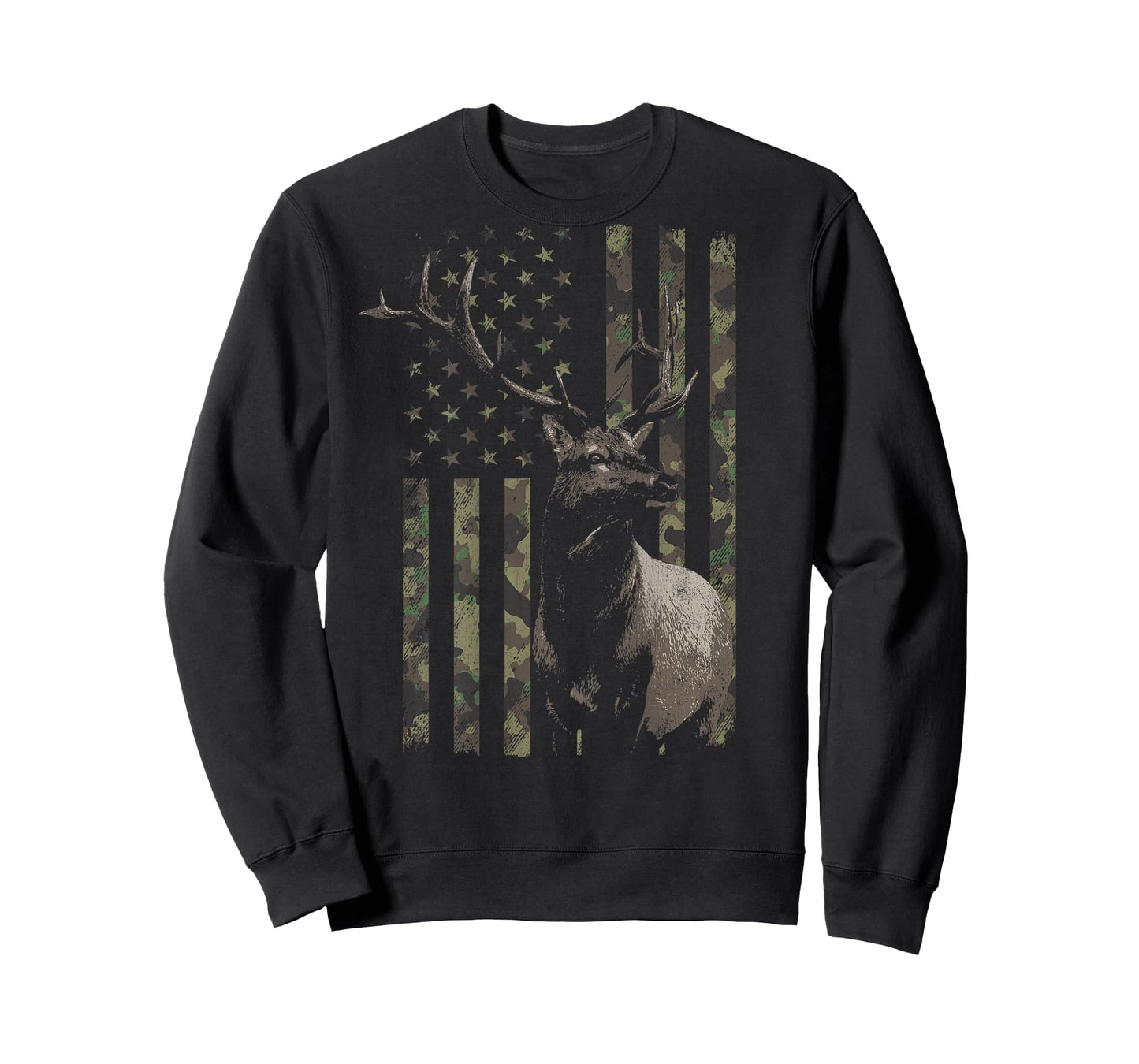 Elk Hunting Camo American Flag Camouflage (Design on Back) T-Shirt