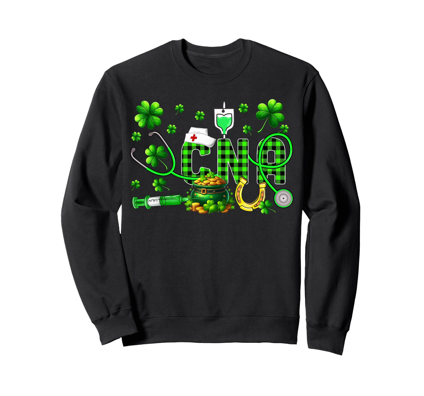 CNA Nurse Stethoscope Shamrocks Lucky Patrick's Day Coin T-Shirt
