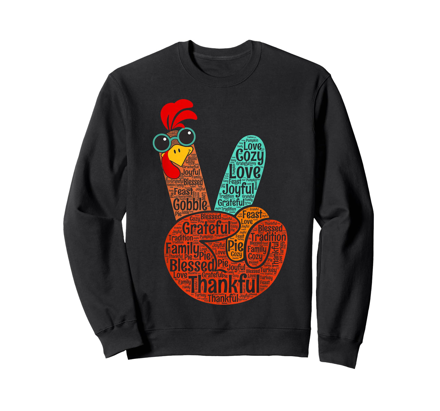 Peace Sign Love Turkey Hand Sign Funny Thanksgiving T-Shirt