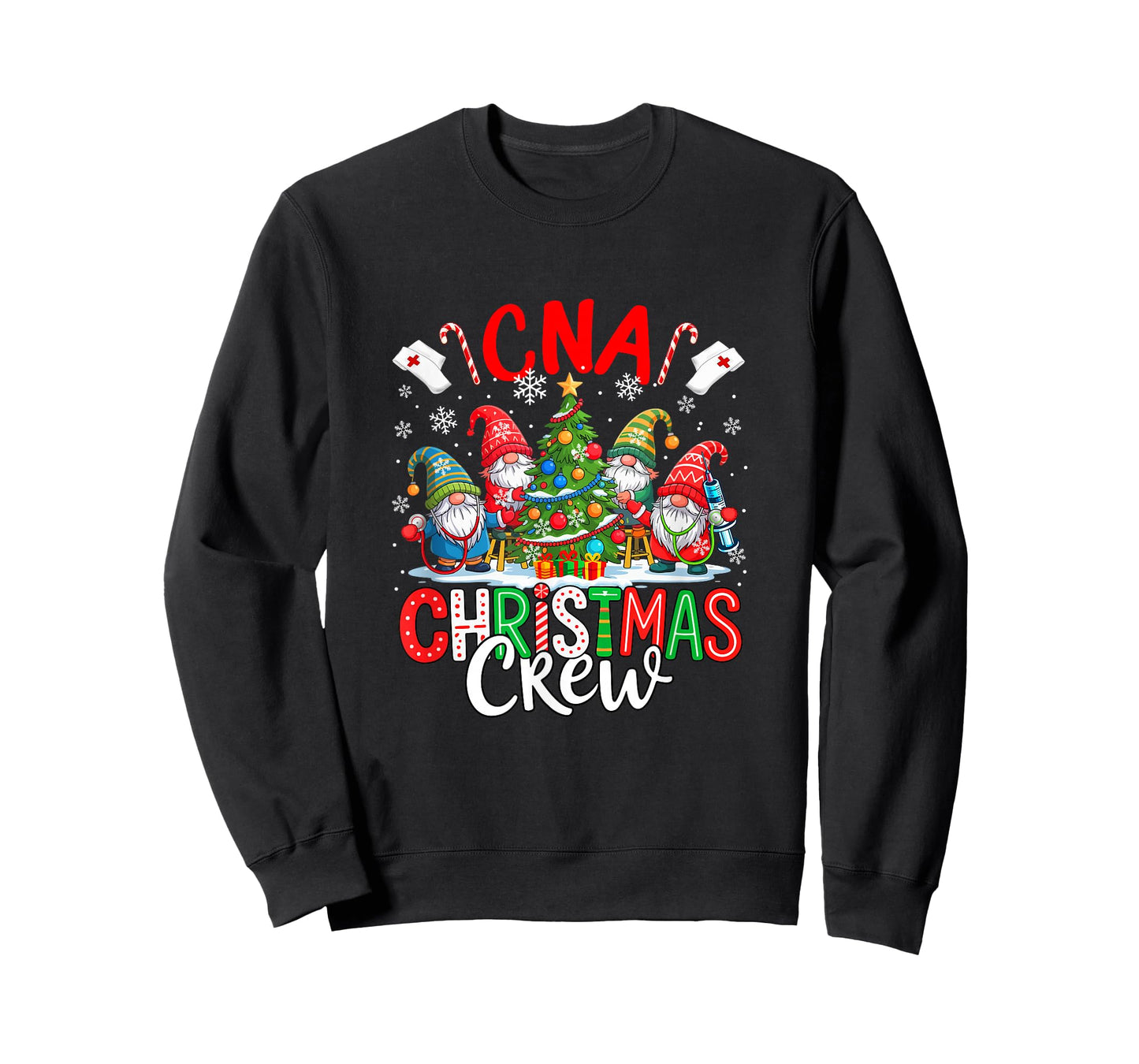 CNA Christmas Crew Group Gnomes Nurses Decorating Xmas Tree T-Shirt