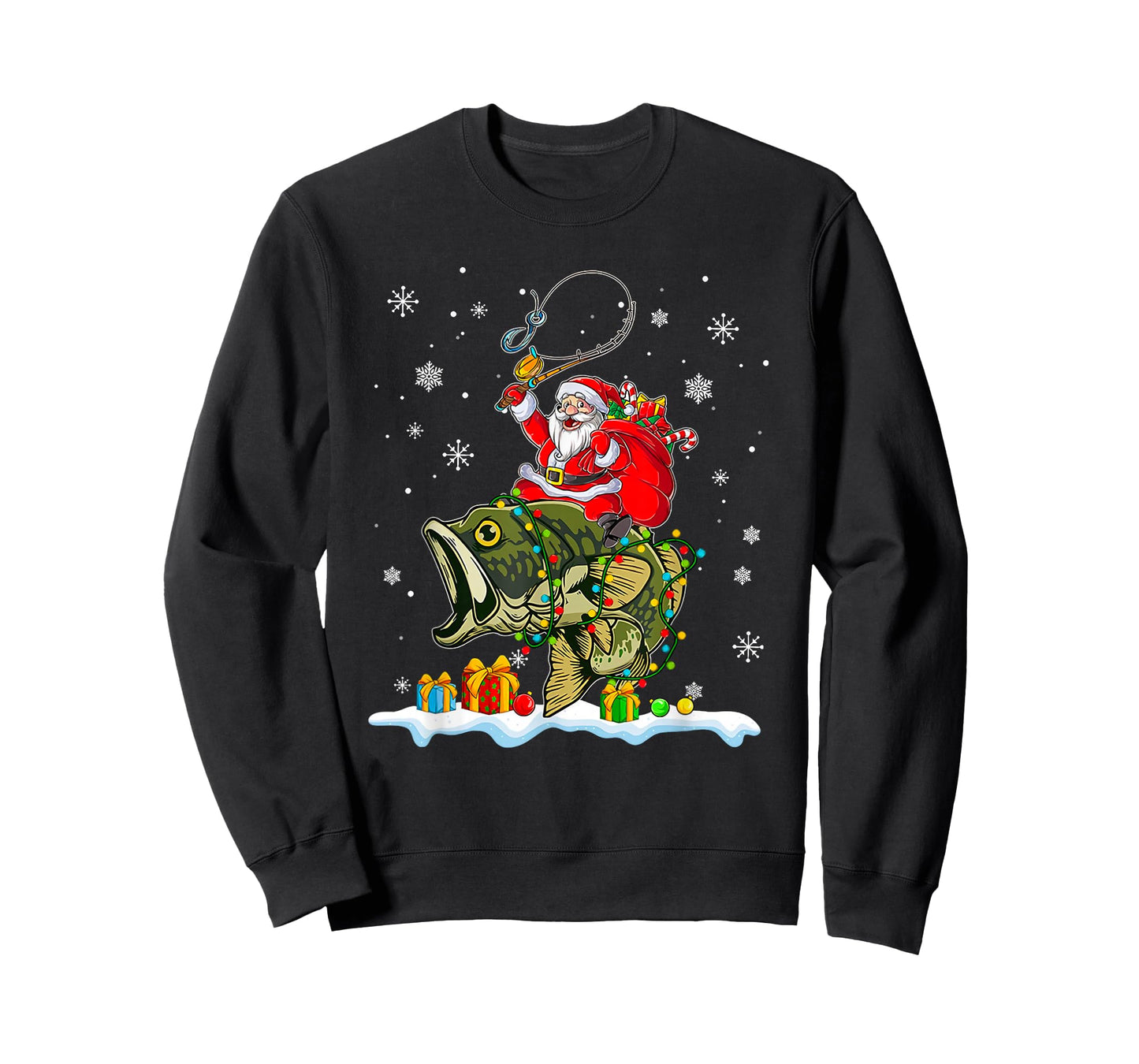 Christmas Bass Fishing Funny Santa Riding Fish Fishermen PJ T-Shirt