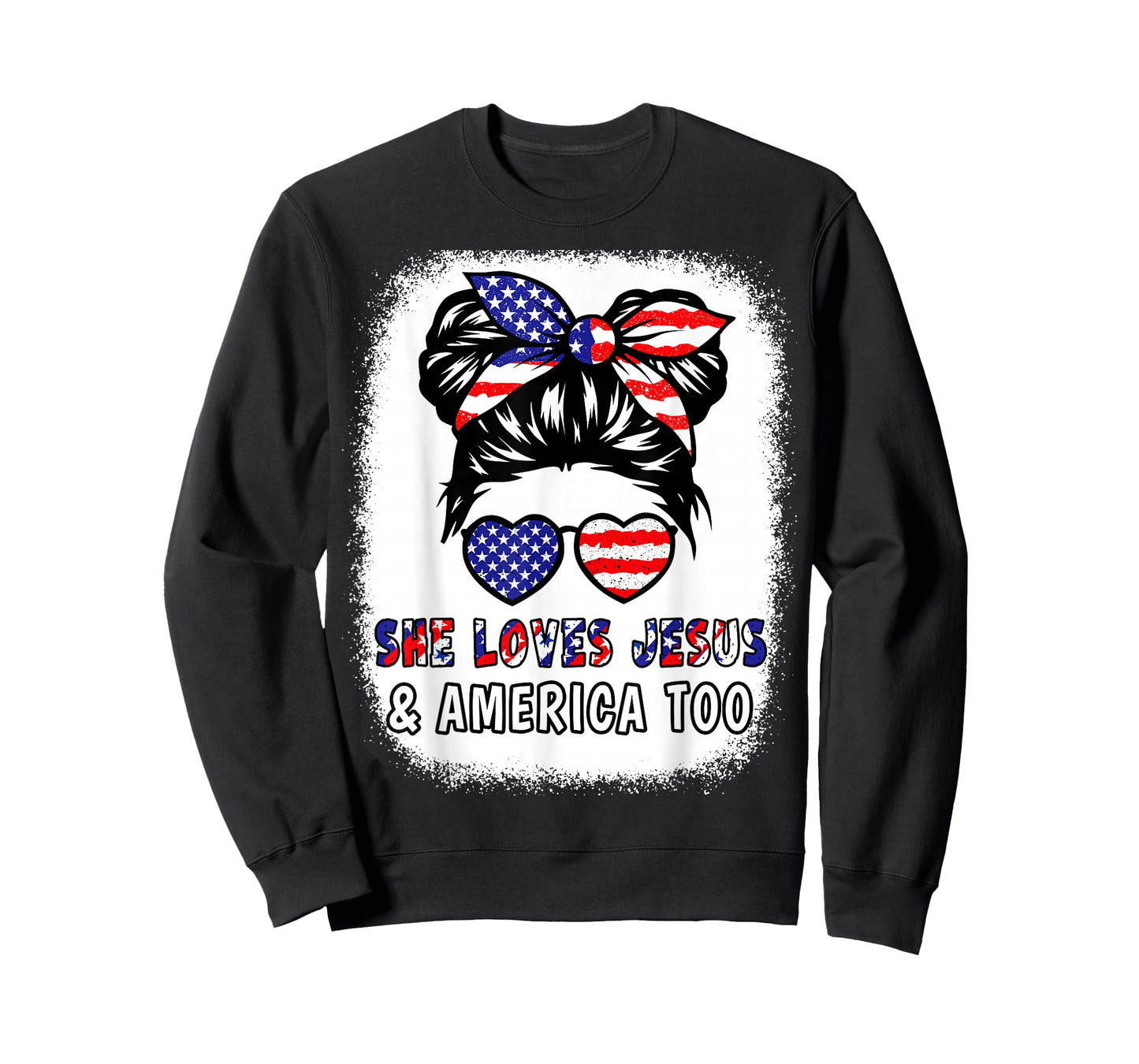 Girl Loves Jesus & America 4th July Flag USA Patriotic Women T-Shirt