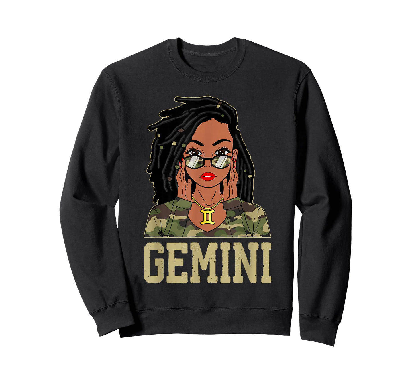 Gemini Loc'd Hair Sassy Black Woman Camo Melanin Girl T-Shirt
