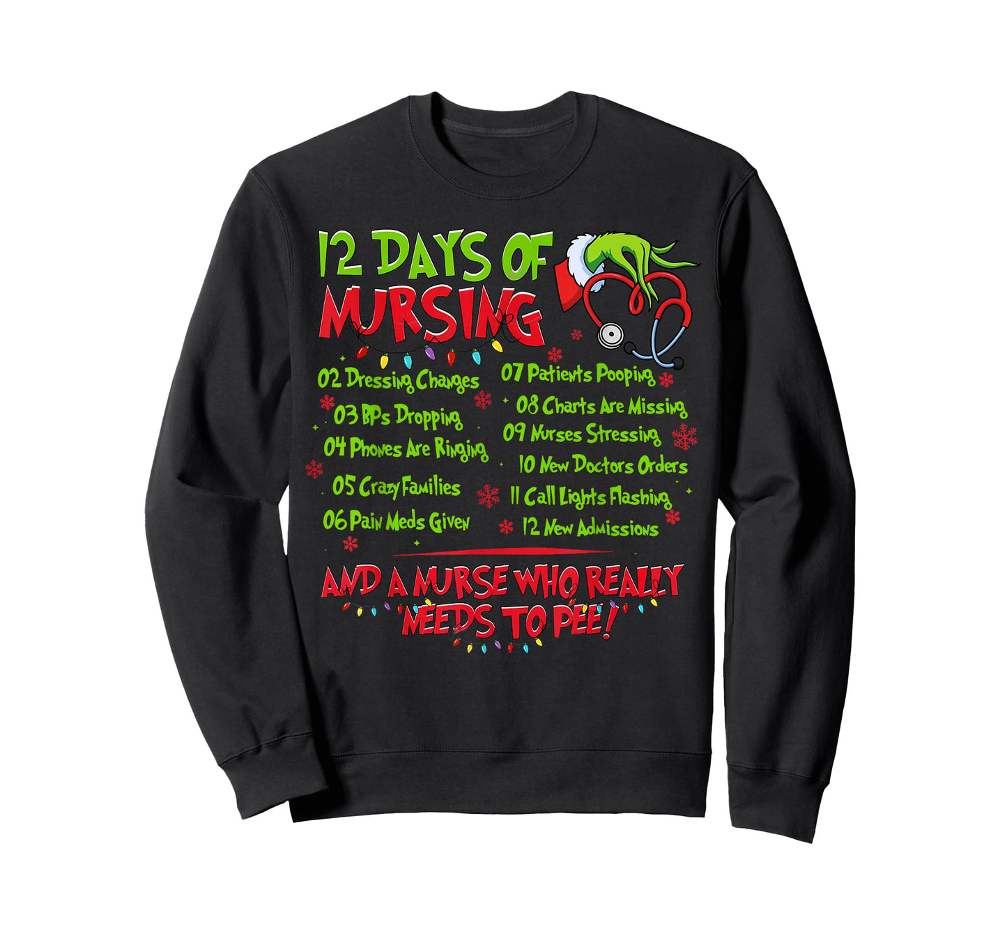 Christmas Nurse Funny 12 Days of Nursing Er Nicu PICU Rn T-Shirt
