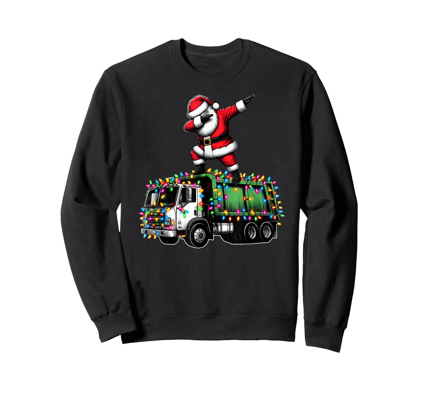 Dabbing Santa Garbage Truck Funny Christmas Lights Graphic T-Shirt