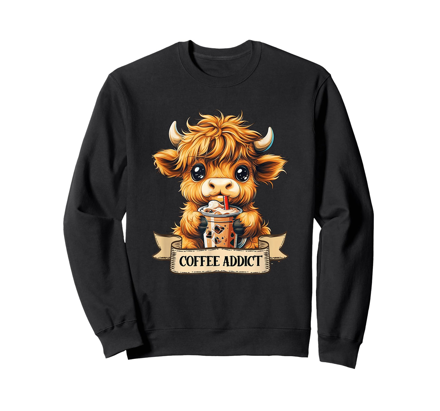 Cute Highland Cow Coffee Addict Funny Drink Coffee Cowgirl T-Shirt