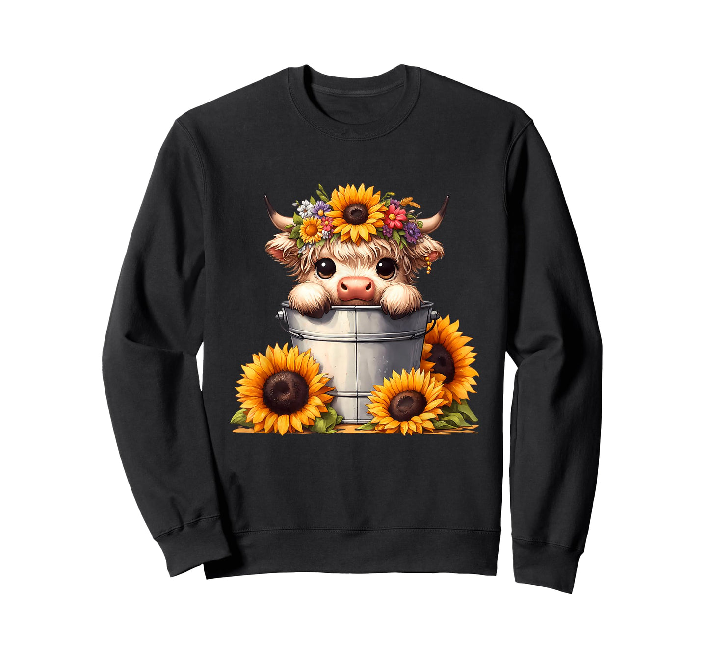 Cute Baby Highland Cow with Sunflowers in Bucket, Calf T-Shirt